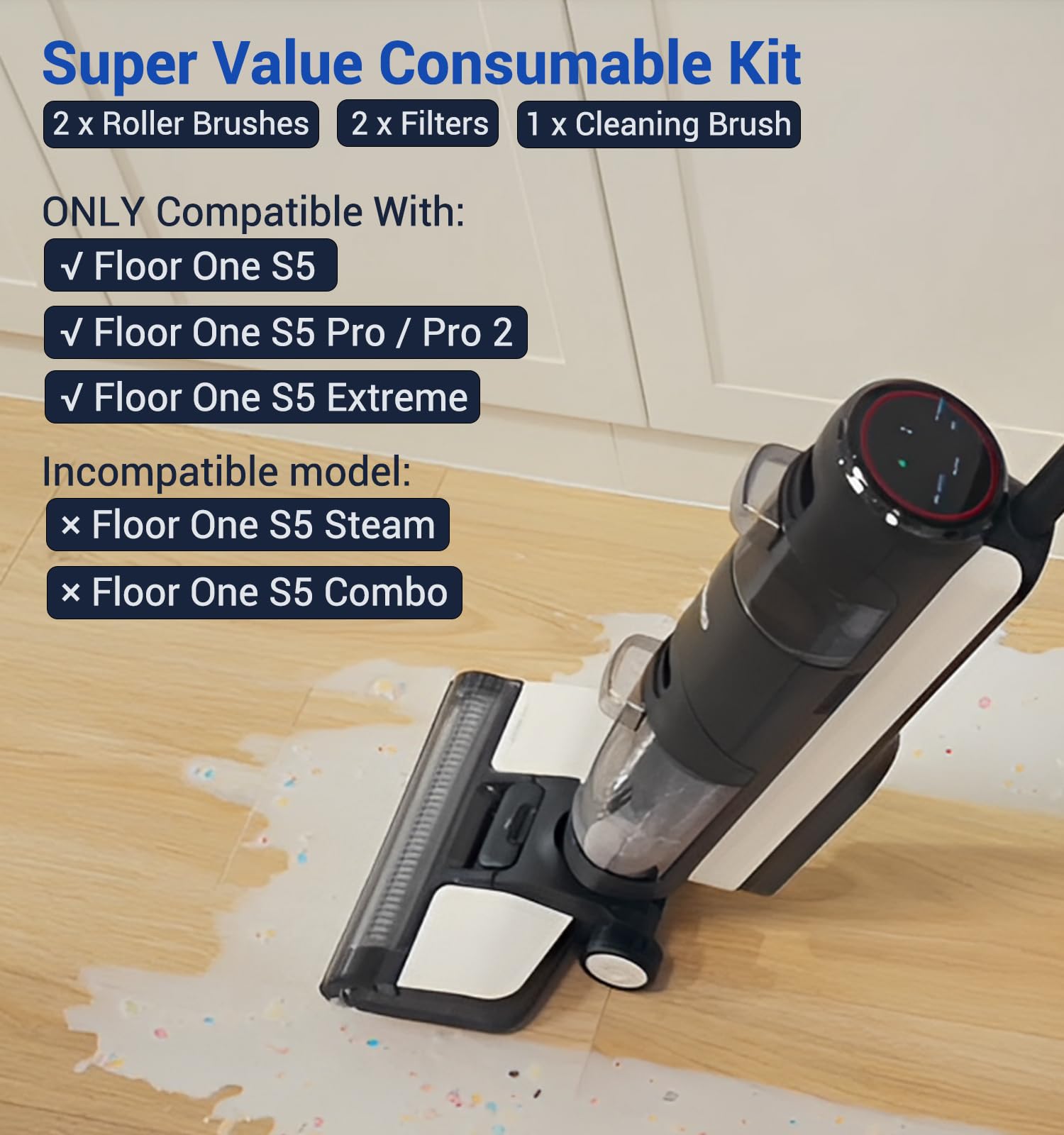 Spazzole a Rullo e Filtri HEPA Compatibili per Tineco Floor One S5, S5 Pro, S5 Pro 2 e S5 Extreme, 2 Spazzole a Rullo, 2 Filtri per Floor One S5, Pezzo di Ricambio, Accessorio per S5 Pro