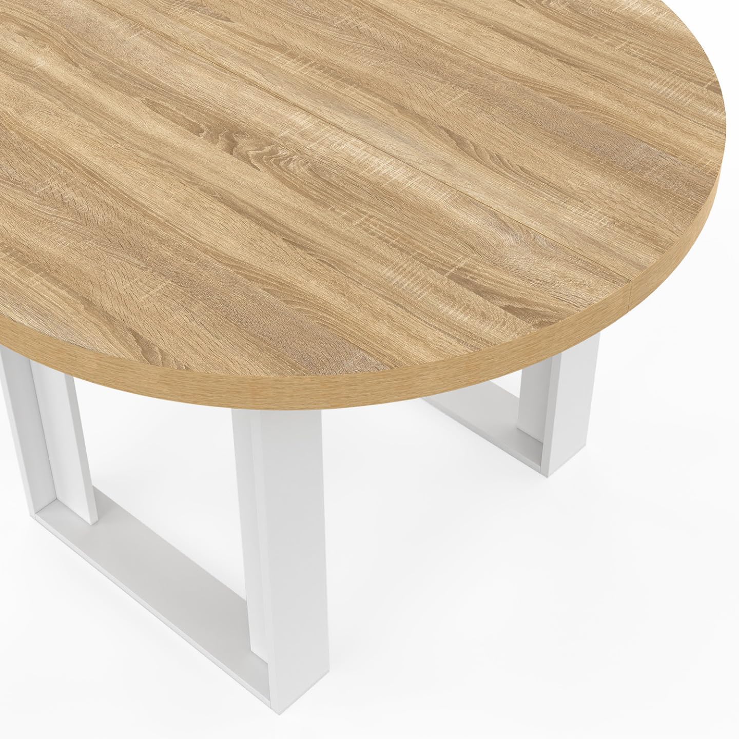 IDMarket Phoenix - Mesa de comedor fija redonda para 4 personas, madera y blanco, 110 cm