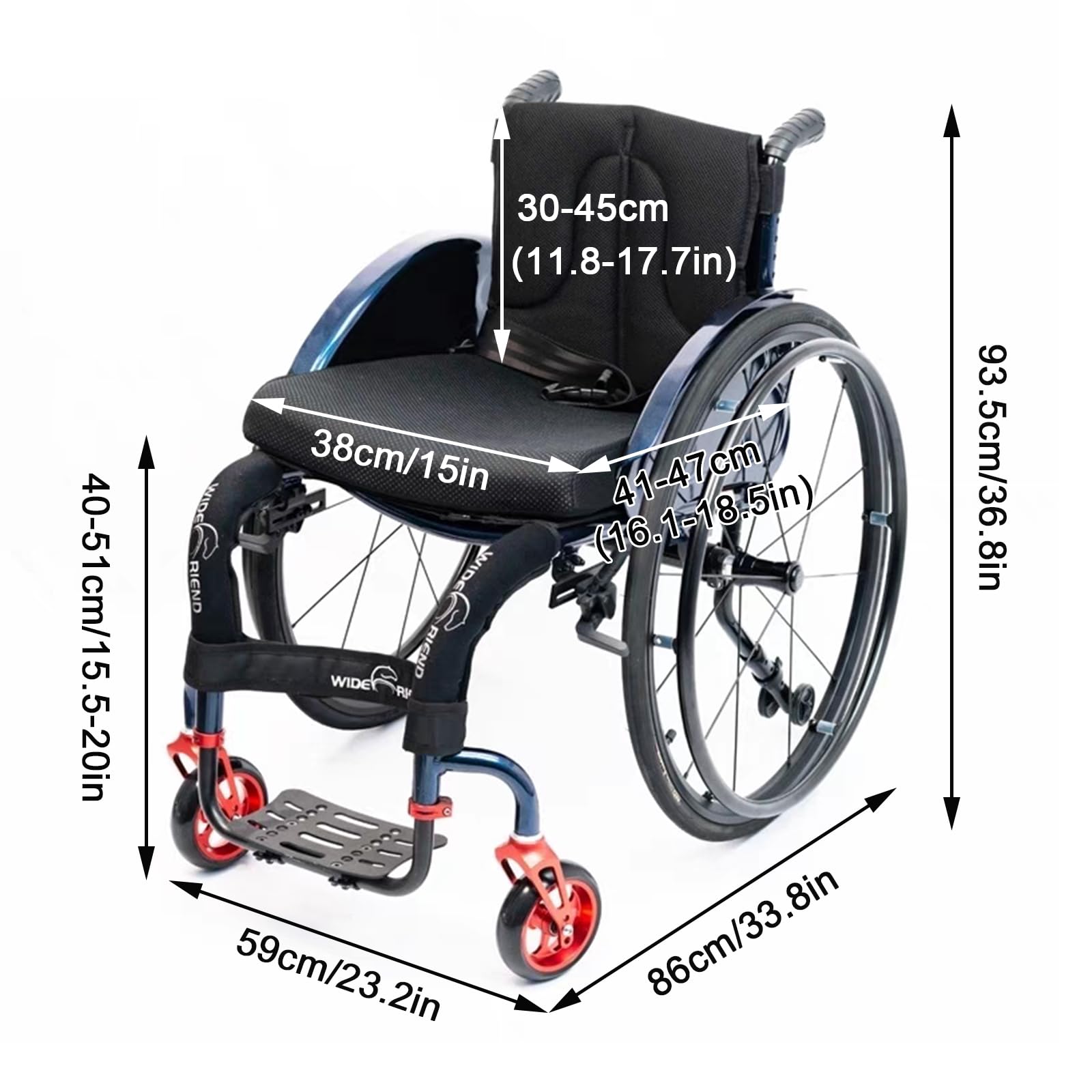 Silla De Ruedas,Tipo Deportivo Sillas De Ruedas 9.8Kg Portátil Plegable Ergonómico Avanzado,Silla de Ruedas de Aluminio para Viajes, Silla de Ruedas de tránsito(Seat Width 38cm)