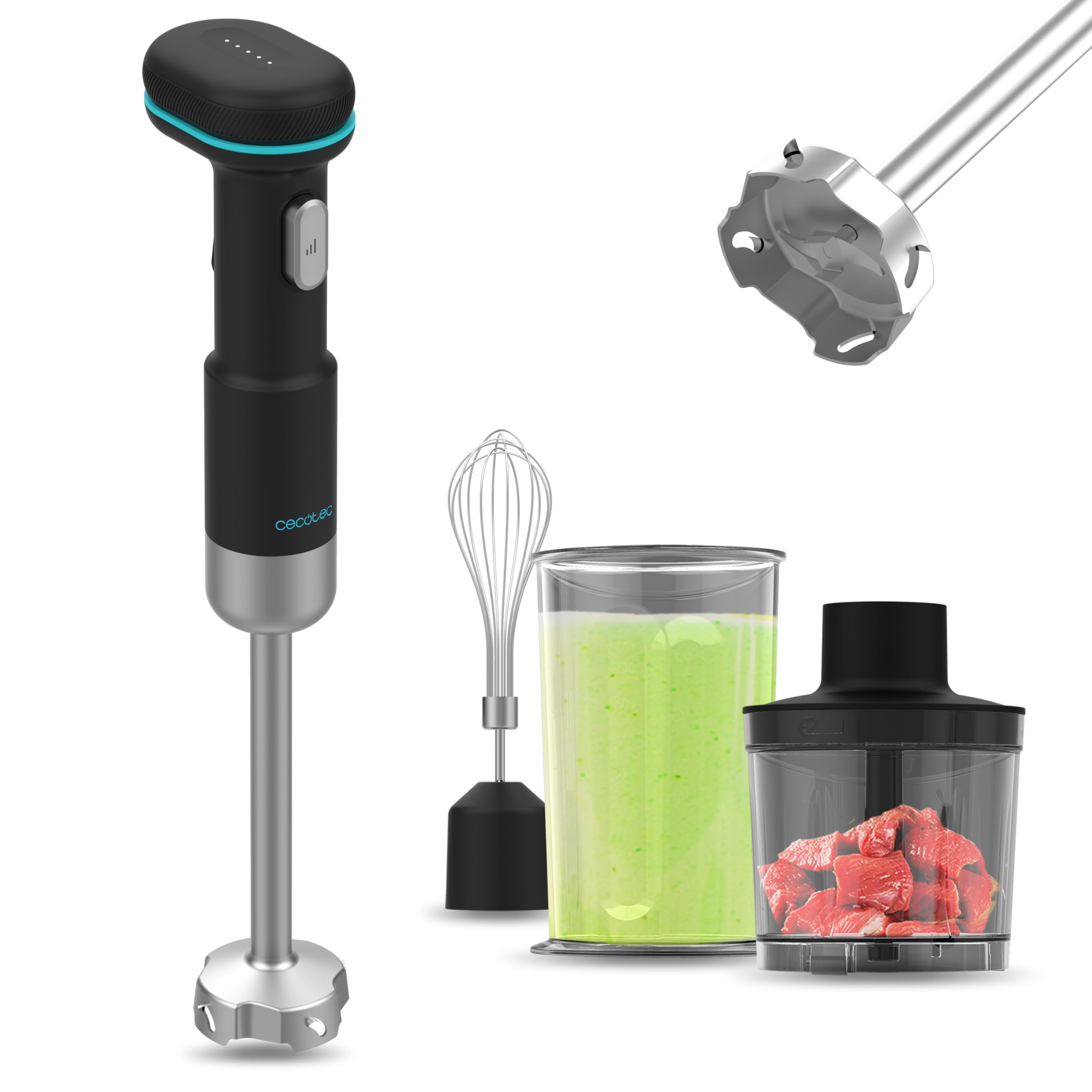Cecotec Batidora de Mano Portátil BlendGo Hand Scratchless. Motor DC 180W, 6.500-13.000RPM, Carga 2h, Indicadores Luminoso, Accesorios Versátiles, Soporta Temp. de 60-96°C, 30min de Uso, Lavavajillas