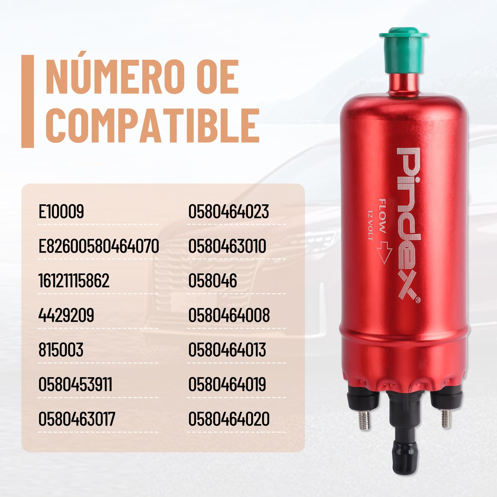 Pindex Bomba de combustible eléctrica de 12 V 0580464070, bomba de combustible de inyección en línea de alta presión 8.5 bar con soporte a prueba de golpes para Alfa Romeo, Fiat, Jaguar, LANCIA, MG