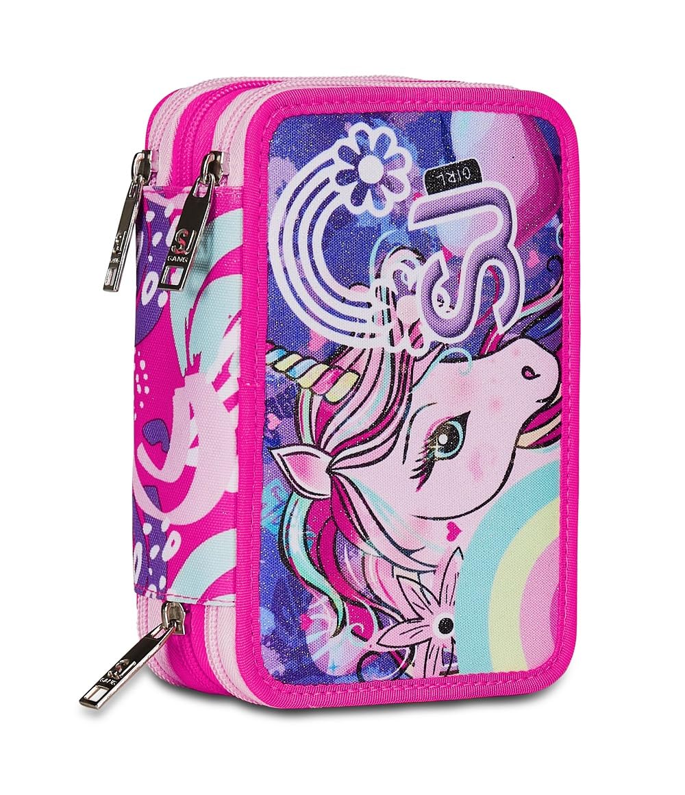 Astuccio Scuola SJ Gang 3 Scomparti Rosa Con 45 Accessori - Portapenne Completo Per Bambine - Foto 10