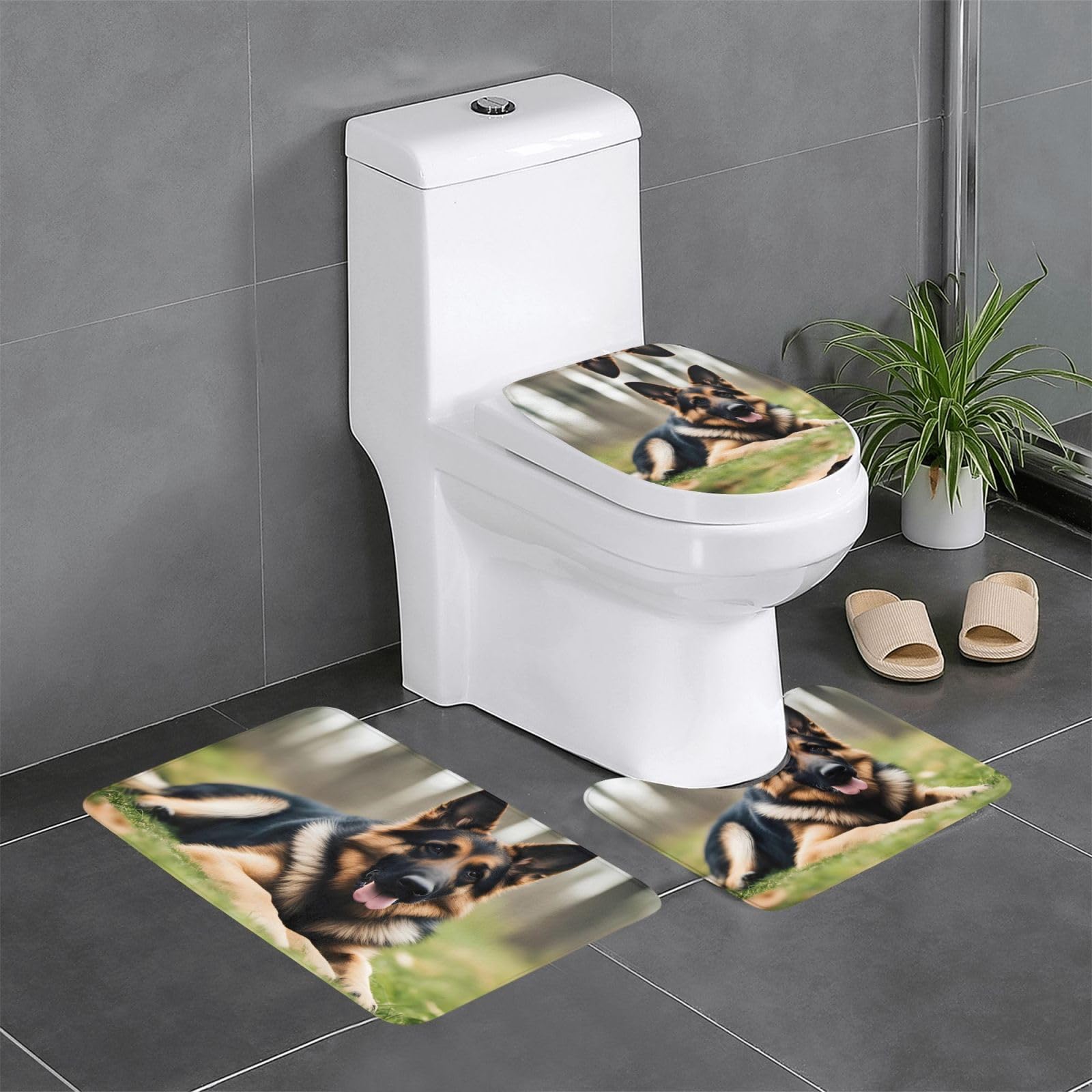 Tapis de salle de bain berger allemand antidérapant ovale et rectangulaire pour WC