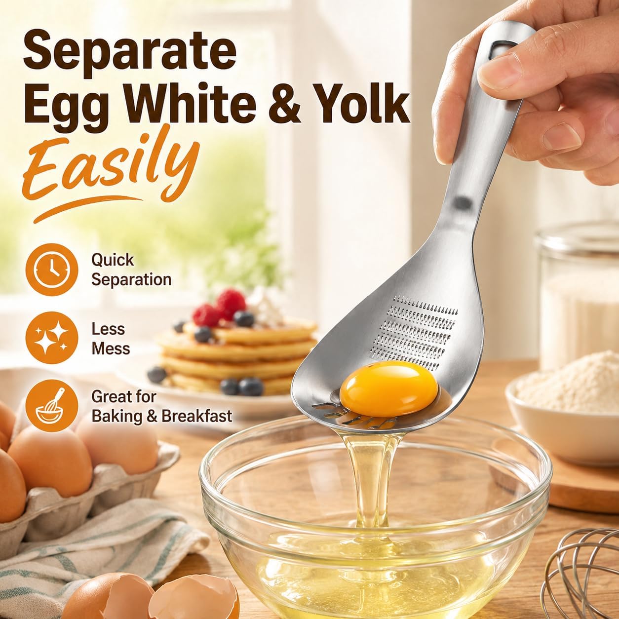 5 in 1 Cooking Spoon, Stainless Steel Egg Separator, Masher & Strainer