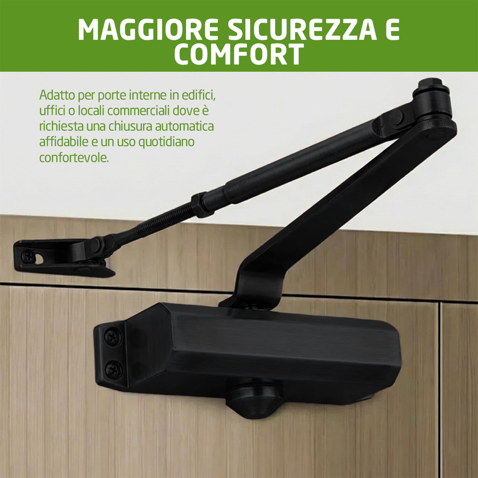 Amig - Chiudiporta 777/2/3/4 | Regolabile Forza 2-3-4 | Alluminio Nero | Chiusura Automatica per Porte fino a 85 kg | Viti Incluse, Nero, Alluminio