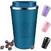 Travel Mugs, 380ml Insulated Coffee Cup with Leakproof Lid - Reusable Double Walled Coffee Mug, Stainless Steel Thermal Cup for Hot Cold Drinks, Water and Tea (Blue)