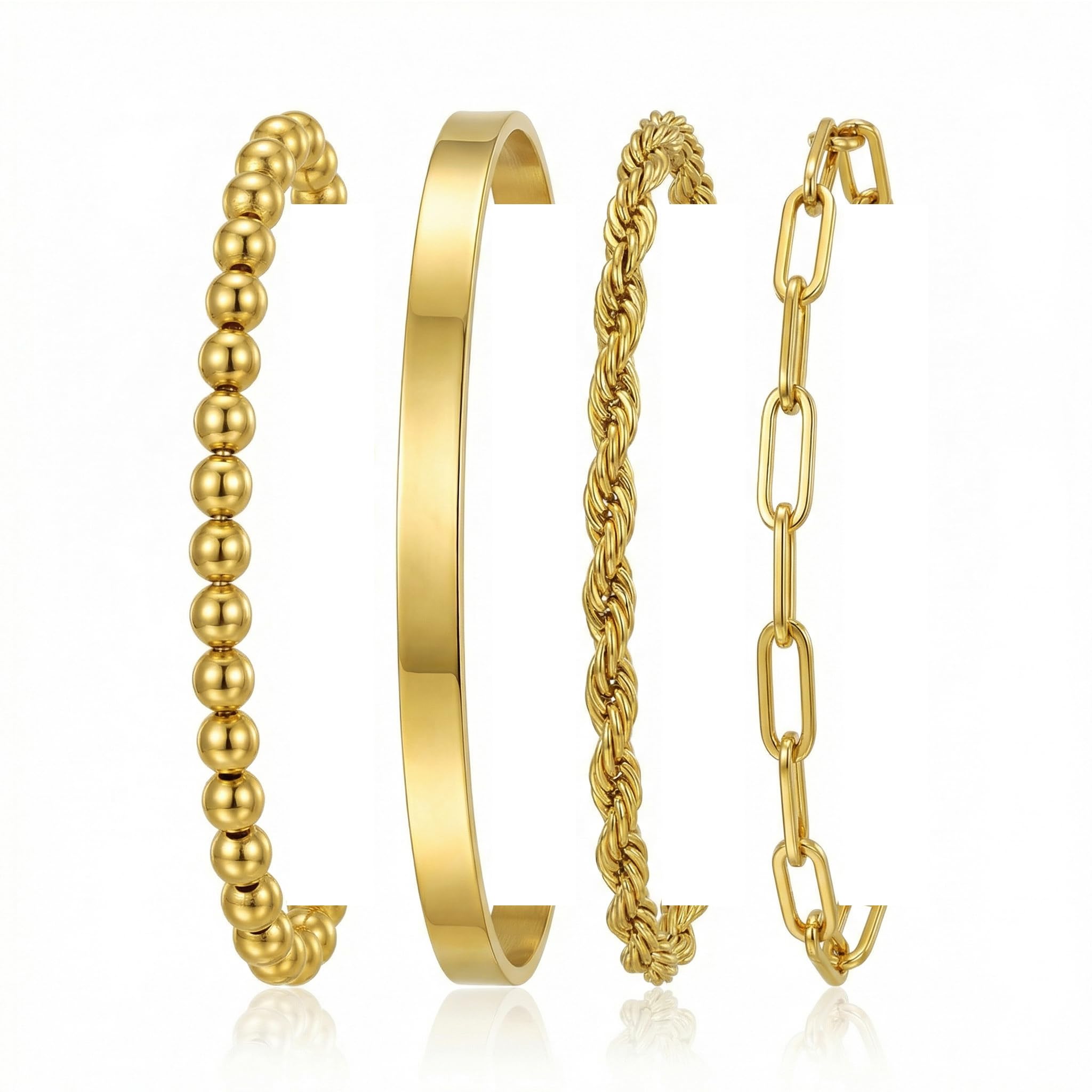RINHOO Gold Bracelets for Women 18K Gold Plated Chain Bracelet Set - Cuff Cuban Rope Paperclip Beaded Stackable
