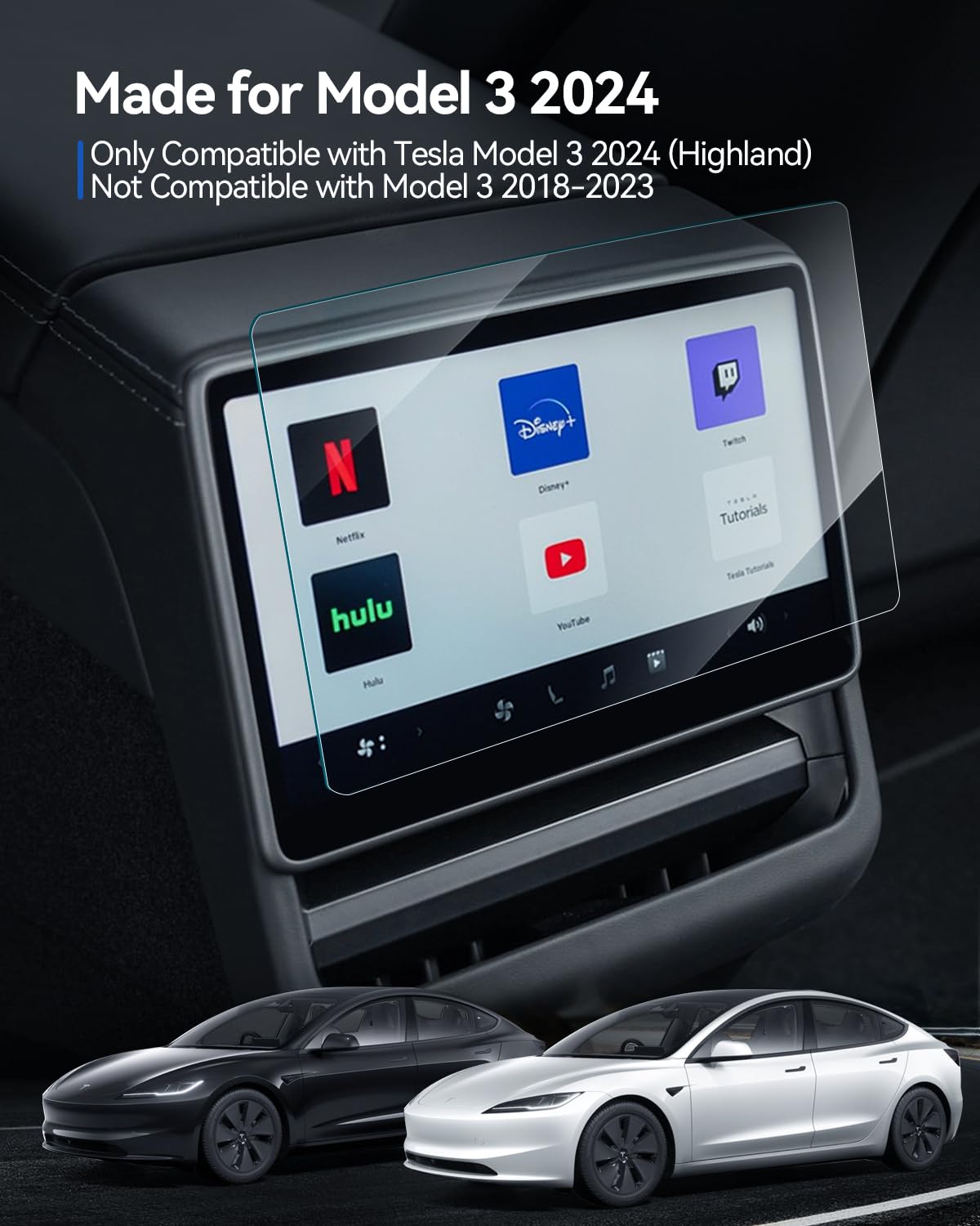 2 Piezas 15,4" + 8" Protector de Pantalla para Tesla Model 3 2024-2026 y Model Y 2025, Vidrio Templado 9H Mate Antirreflejo Frontal Y Trasero con Kit de Instalación