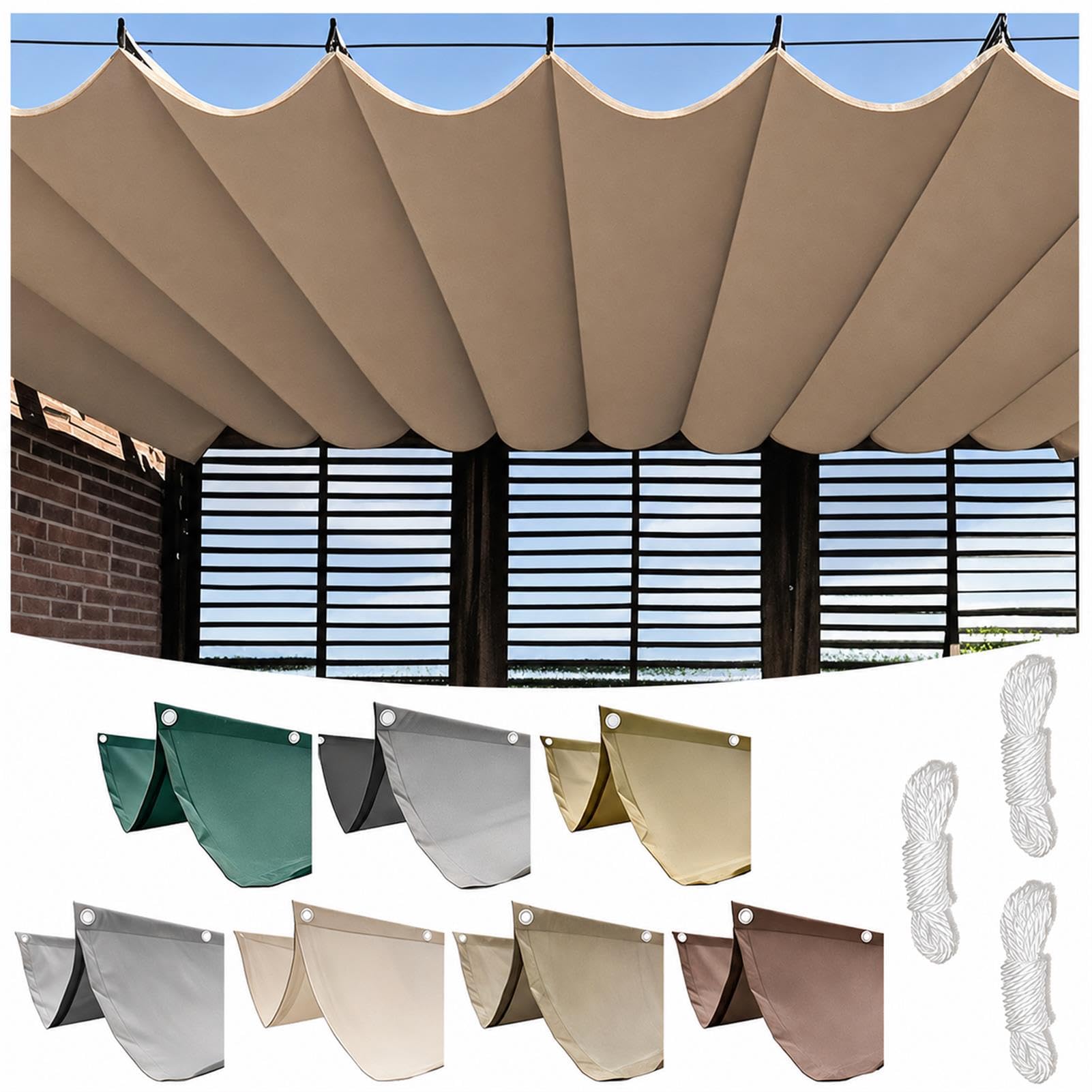 Mixtric Retractable Wave Shade Sail for Pergola Waterproof Sun Shade Canopy