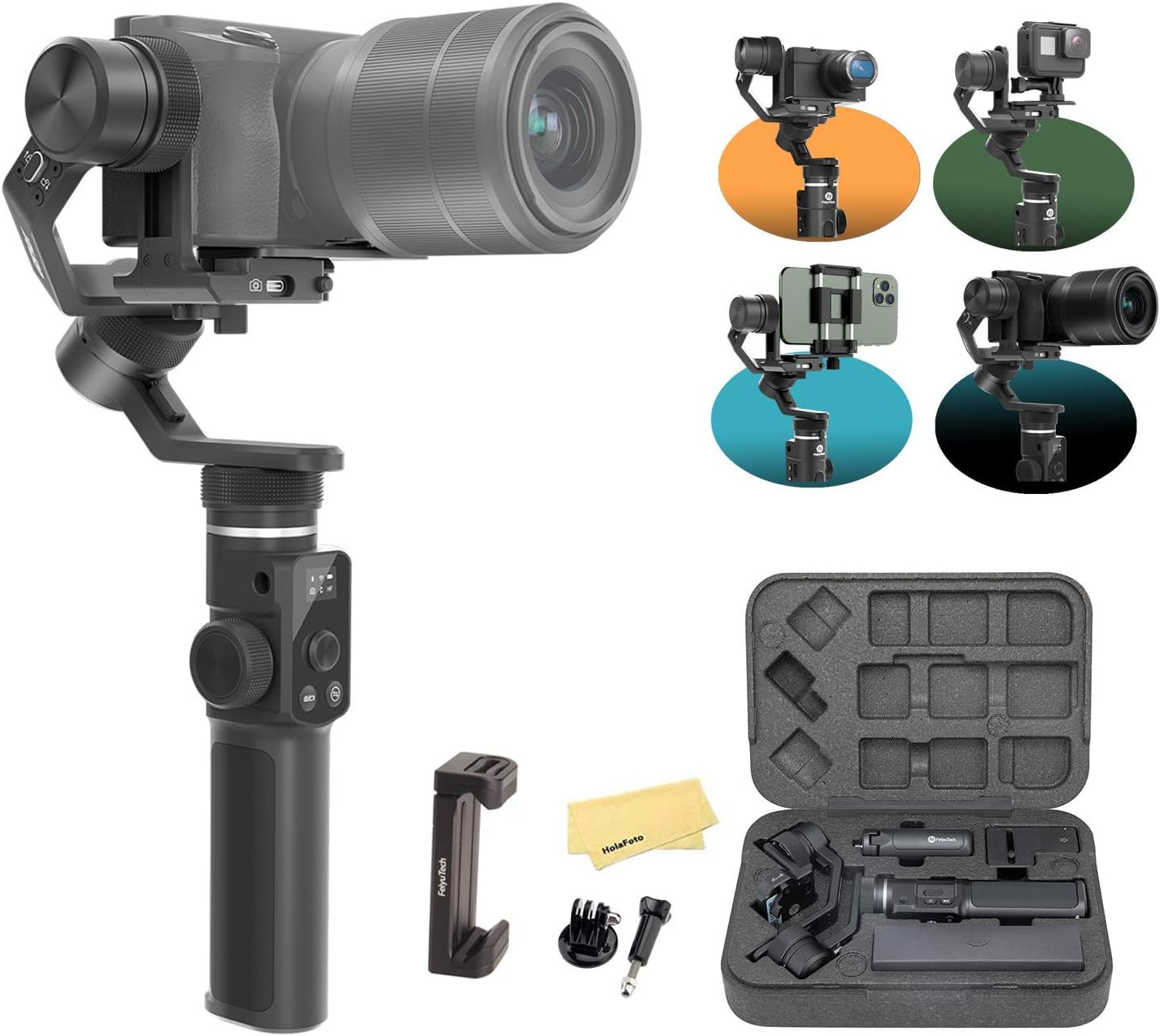 Feiyu G6 Max Kit 3-Axis Splash-Proof Stabilizer YouTube Video Gimbal Tool for Mirrorless Camera Sony a6400 a6100 Sony RX100, Smartphones Like iPhone, Samsung Action Camera GoPro Hero 8 7 6, Sony RX0