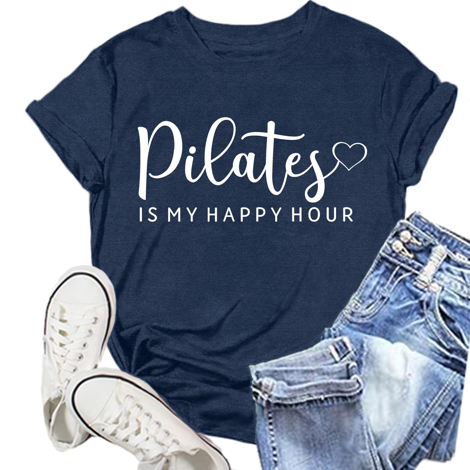 NEWKA Pilates Shirts for Women Yoga Workout Heart T-Shirt Fitness Lover Tee Tops