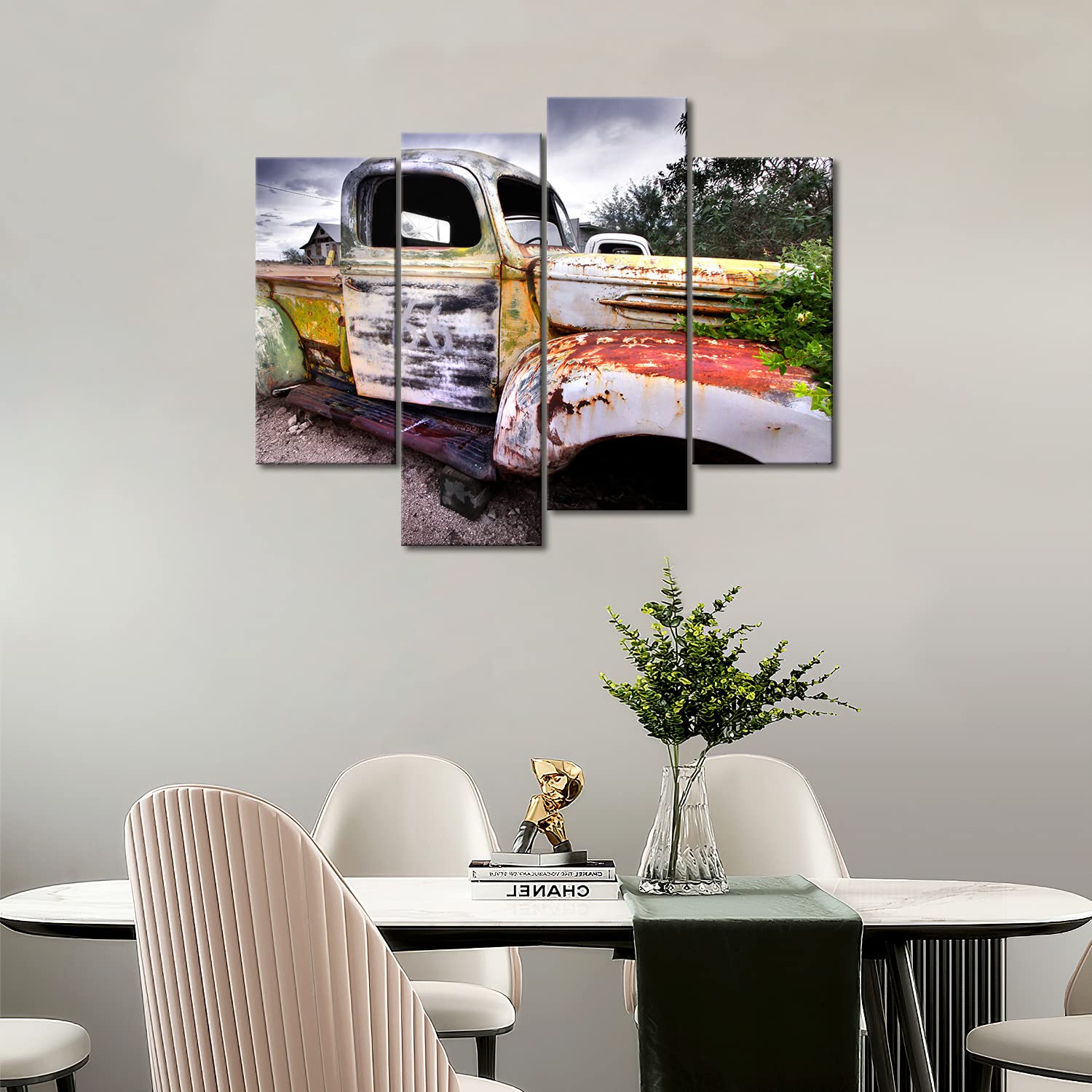 Amazon.com: 4 Panel Wall Art Wide Angle Shot of Old Rustic Truck