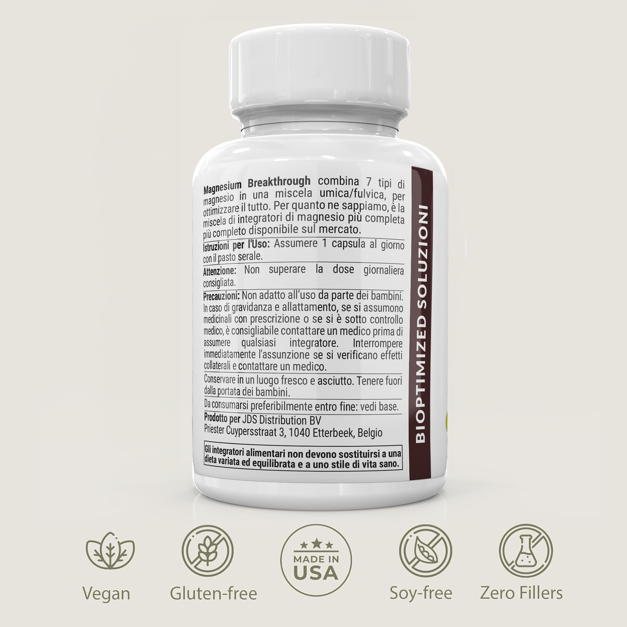 BiOptimizers Magnesium Breakthrough 4.0 Complesso 7 In 1 | 60 Capsula | Vegane – Magnesio Bisglicinato, Malato, Taurato E Citrato Di Magnesio – Per il Sonno E La Gestione Dello Stress