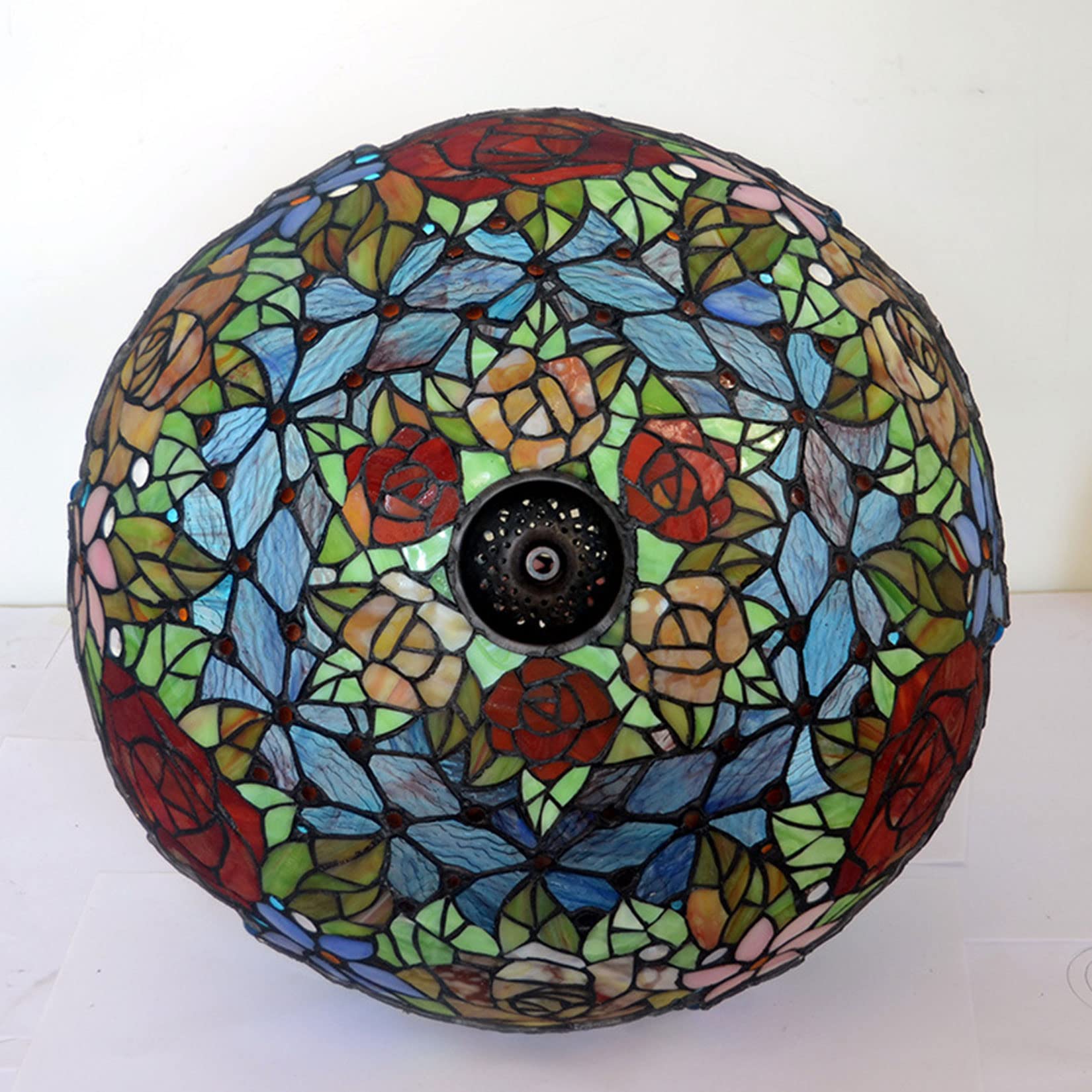 SaryEdge Amber Beads Tulip Wisteria Sunflower Rose Butterfly Tiffany Stained Glass Lamp Shade Replacement for Table Lamp Floor Lamp Ceiling Pendant Light Colourful Glass Lampshade Only，Rose