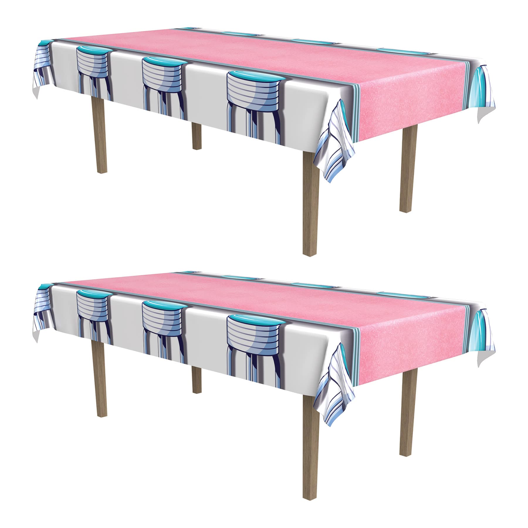 Beistle S54730AZ2 Soda Shop Stools Tablecovers 2 Piece, Plastic, Multicolor