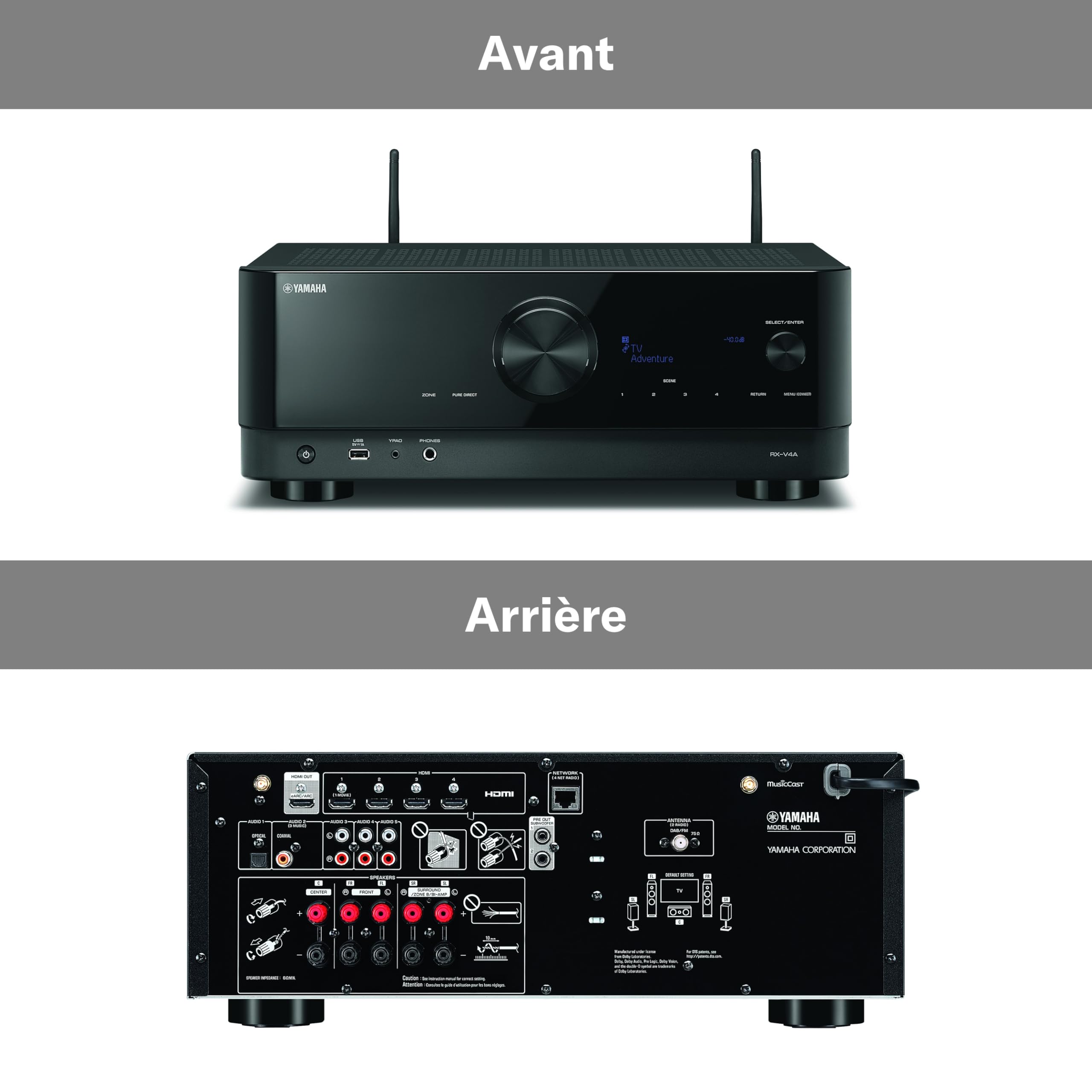 Yamaha RX-V4A Amplificateur WiFi Surround MusicCast Home Cinéma 5.2 Noir