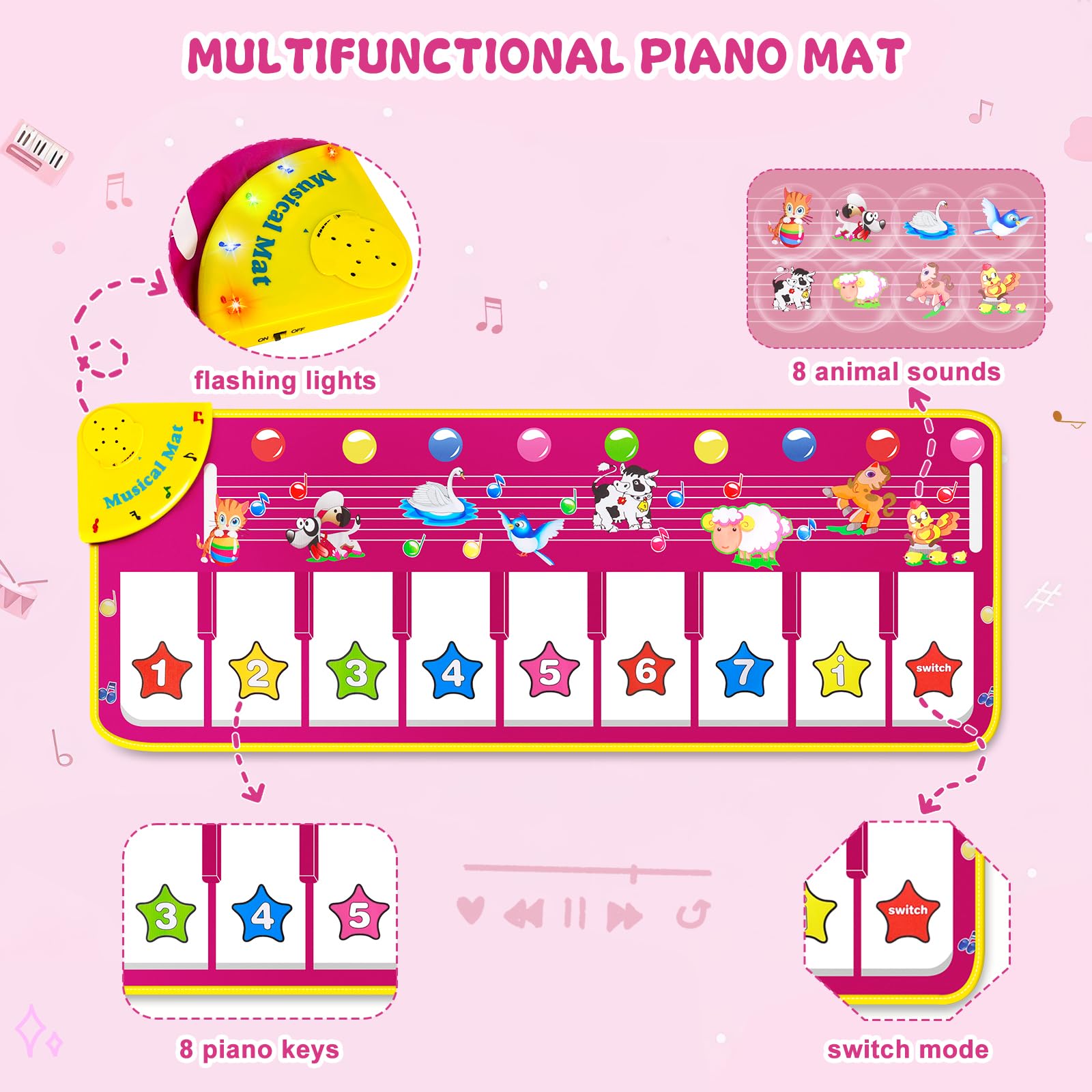 Floor Piano Mat, Toddler Girl Toys Musical Mat, 1 2 3 Year Old Girl Gifts — Amazon image 3