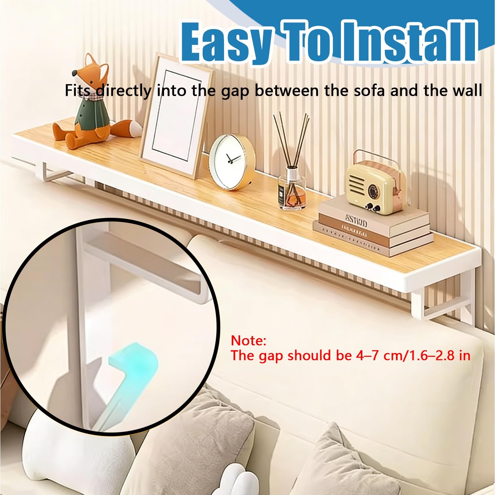 LZMZMQ Mueble detras Sofa Consola Delgada De 40/50/60 Cm De Largo para Detrás del Sofá, Estante Largo Y Estrecho para Sala De Estar, Dormitorio Y Estudio(White,50cm/19.7")