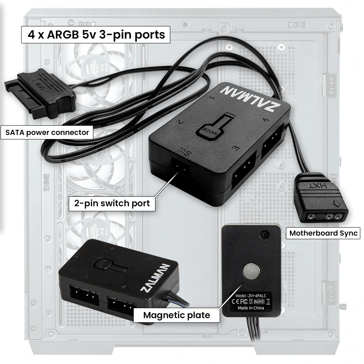 Amazon.co.jp: ARGB PCファンコントローラ 4ポートハブ 5V 3ピンA-RGB