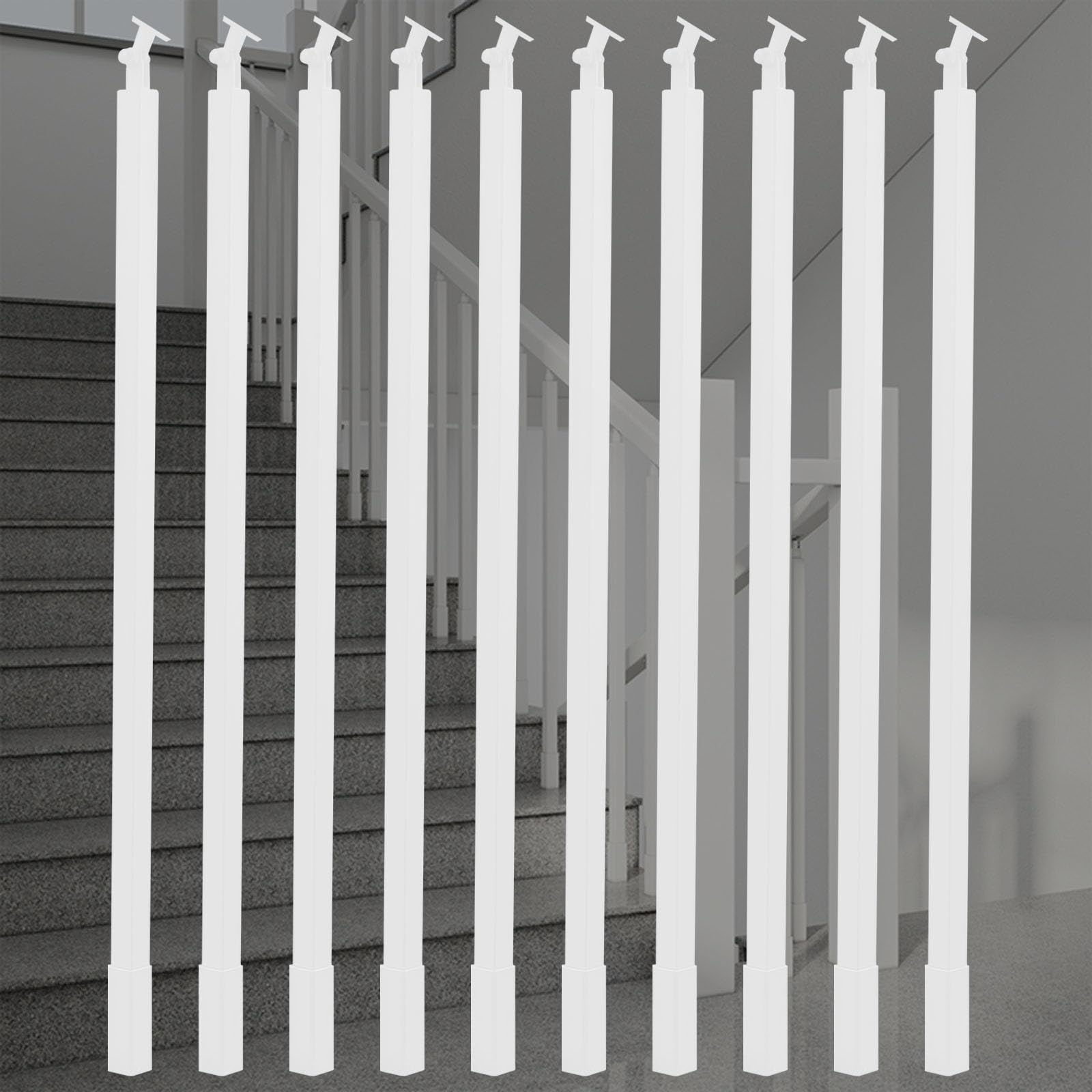 WLCGYD 30 36 42 48 51'' Metal Baluster Spindles, Interior Staircase Decks Banister Install Kit/Square Railing Post w/Bracket for Wooded Stairway Composite Steps(White10 pcs,30in/76.2cm)