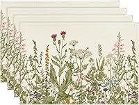 Artoid Mode Spring Wildflower Placemats Set of 4 - 12x18 Inch Antique Herbs Table Mats for Kitchen Dining Party Decor