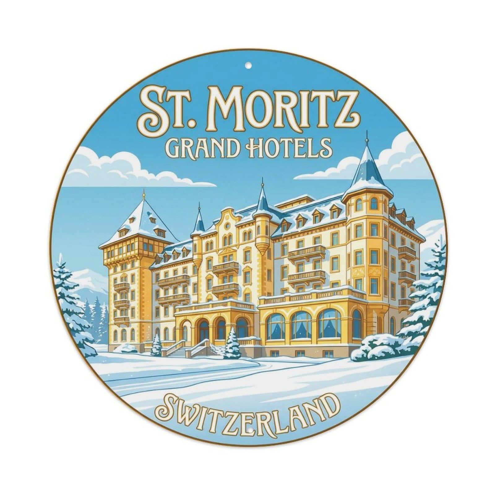 Okahys 8X8inch(20X20cm) Vintage Travel St. Moritz Switzerland Serene Metal Tin Sign