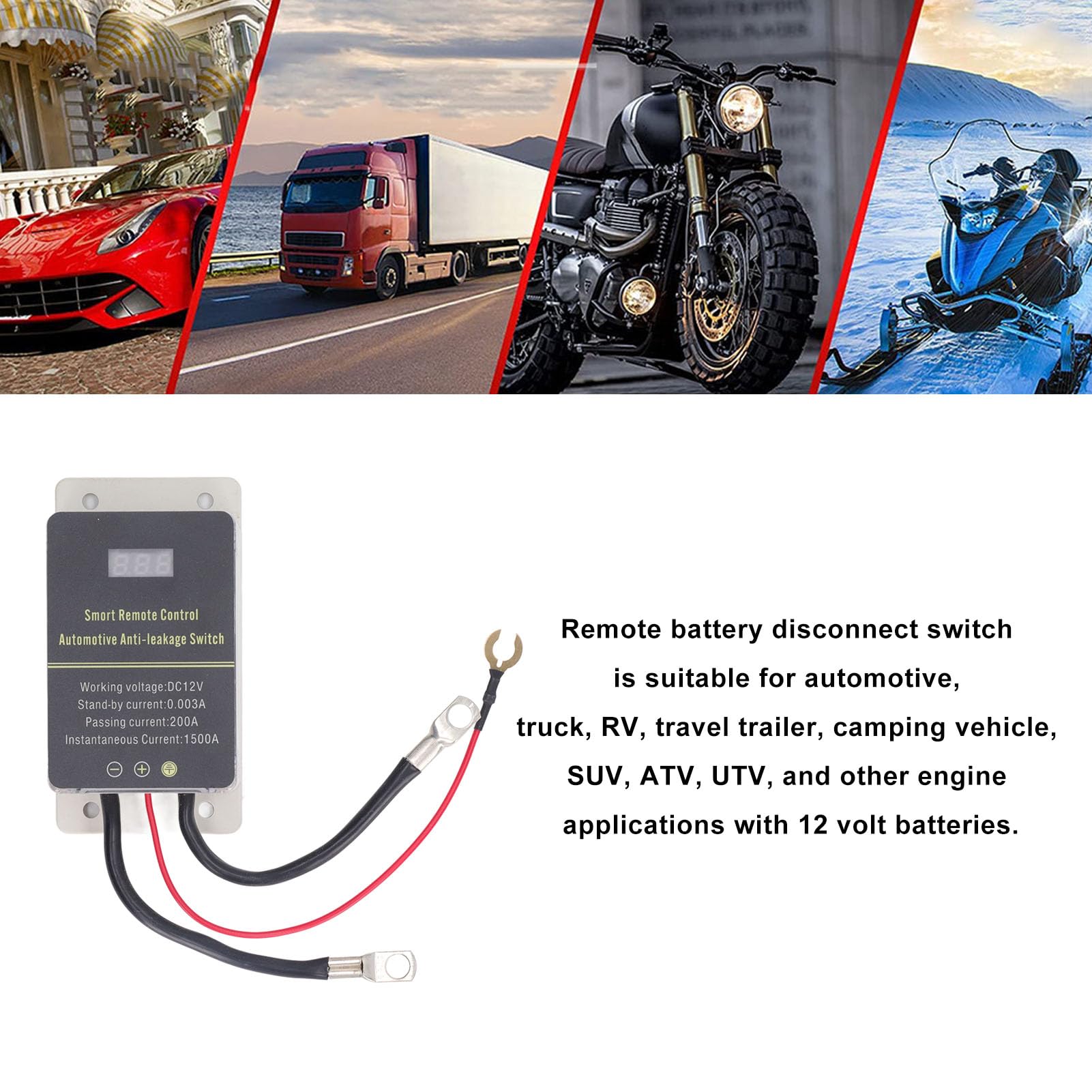 Interruptor de Desconexión Remota de Batería, Pantalla de Voltaje, Interruptor de Apagado Inalámbrico Antifugas para Camión RV 200A12V, con Carcasa de ABS con Núcleo de Latón,
