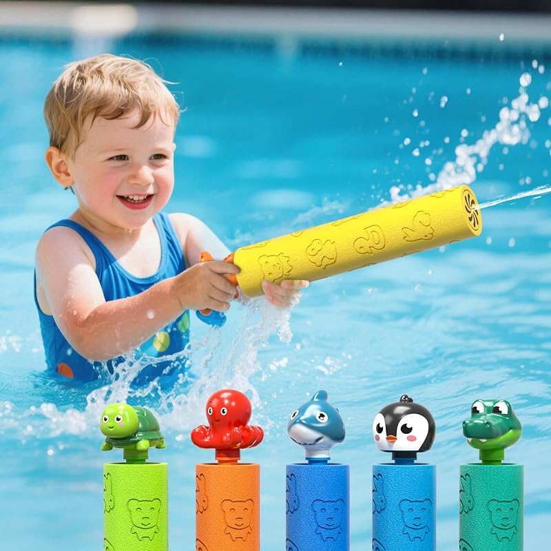 Water Guns for Kids, 6 PCS Foam Squirt Guns Water Blaster Set, Water Squirter Blaster Pool Toys for Kids Toddlers Boys Girls 4-8, 6-8-10-12, Shooter Swimming Pool Party Outdoor Beach Sand Play Game