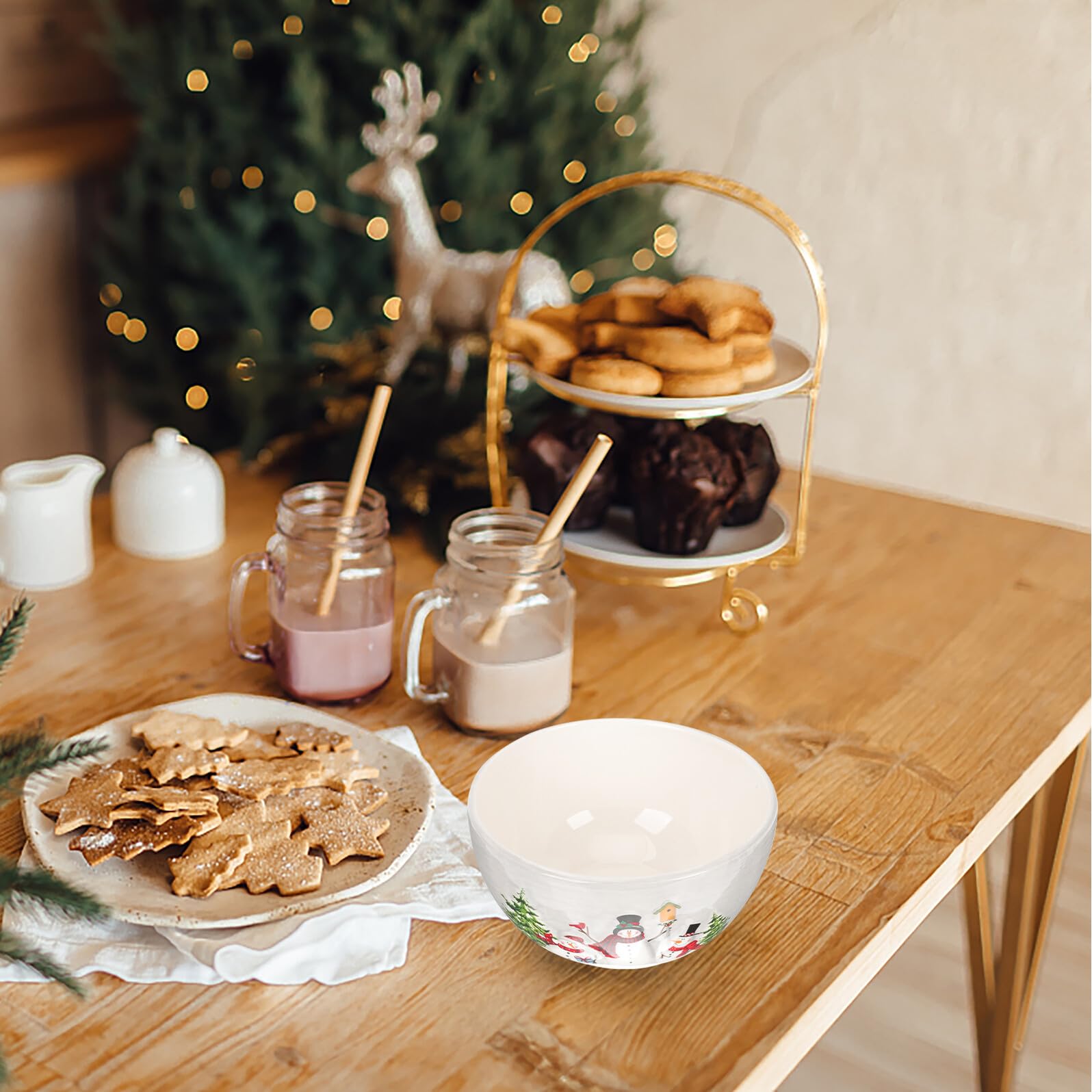 Mipcase Tazón para Sopa y Arroz de Cerámica Diseño Navideño 850 Ml Bol Grande Multifuncional para Servir Comidas Diarias Apto para Aperitivos y Ensaladas Hogar