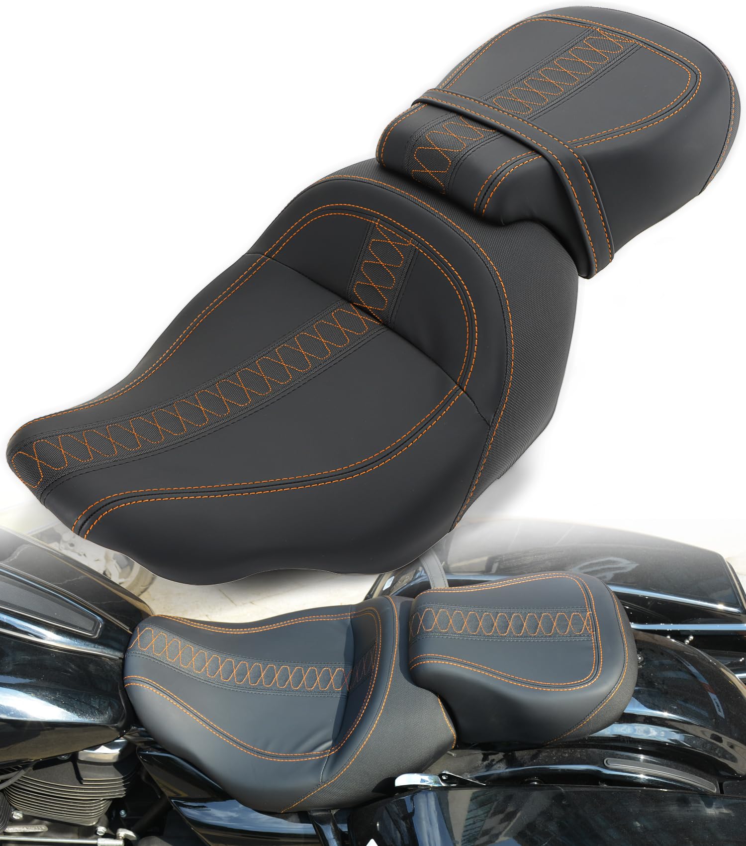 Low Profile Two-Piece 2-Up Driver Passenger Seat fits for Harley Davidson Street Glide 2024-up,CVO Street Glide 2023-up,Road Glide&CVO Road Glide ST