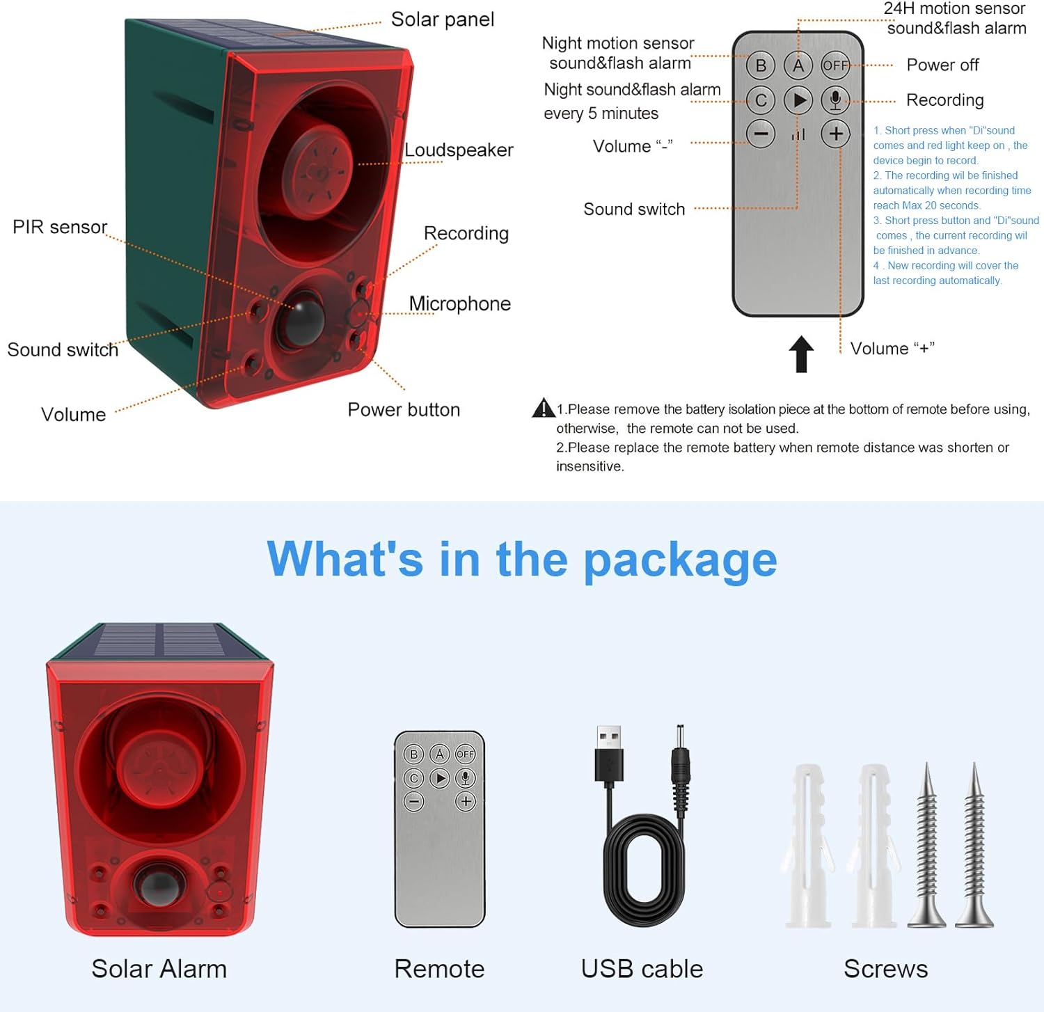Components and Remote Control Functions of ChunHee Solar Animal Deterrent