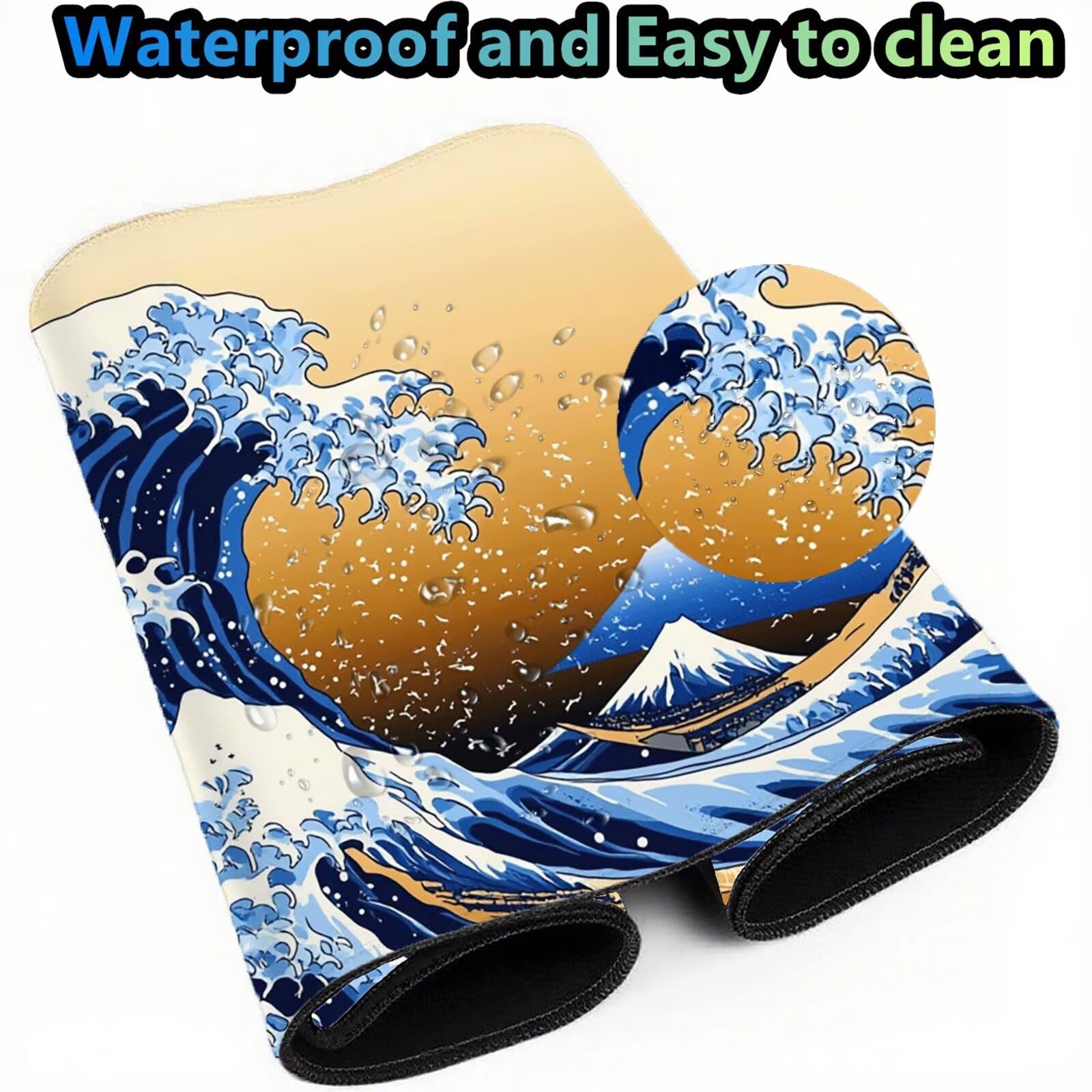 Podkładka pod mysz Japonia 1200 x 600 mm fale oceanu podkładka pod mysz duża japońska podkładka pod mysz antypoślizgowa gumowa powierzchnia szwy na krawędziach mata biurkowa do dekoracji domu biura