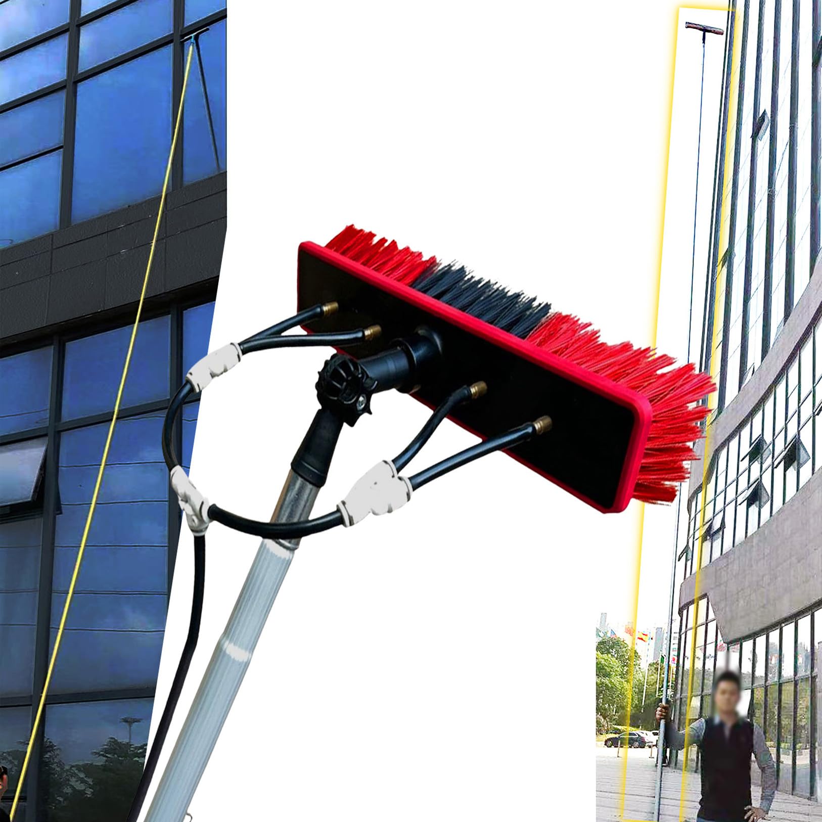 Poste de alimentación de agua con cepillo de 35 cm, kit de limpieza de paneles solares para techos altos, paredes, vehículos y barcos, perfecto para una limpieza y mantenimiento eficientes de paneles