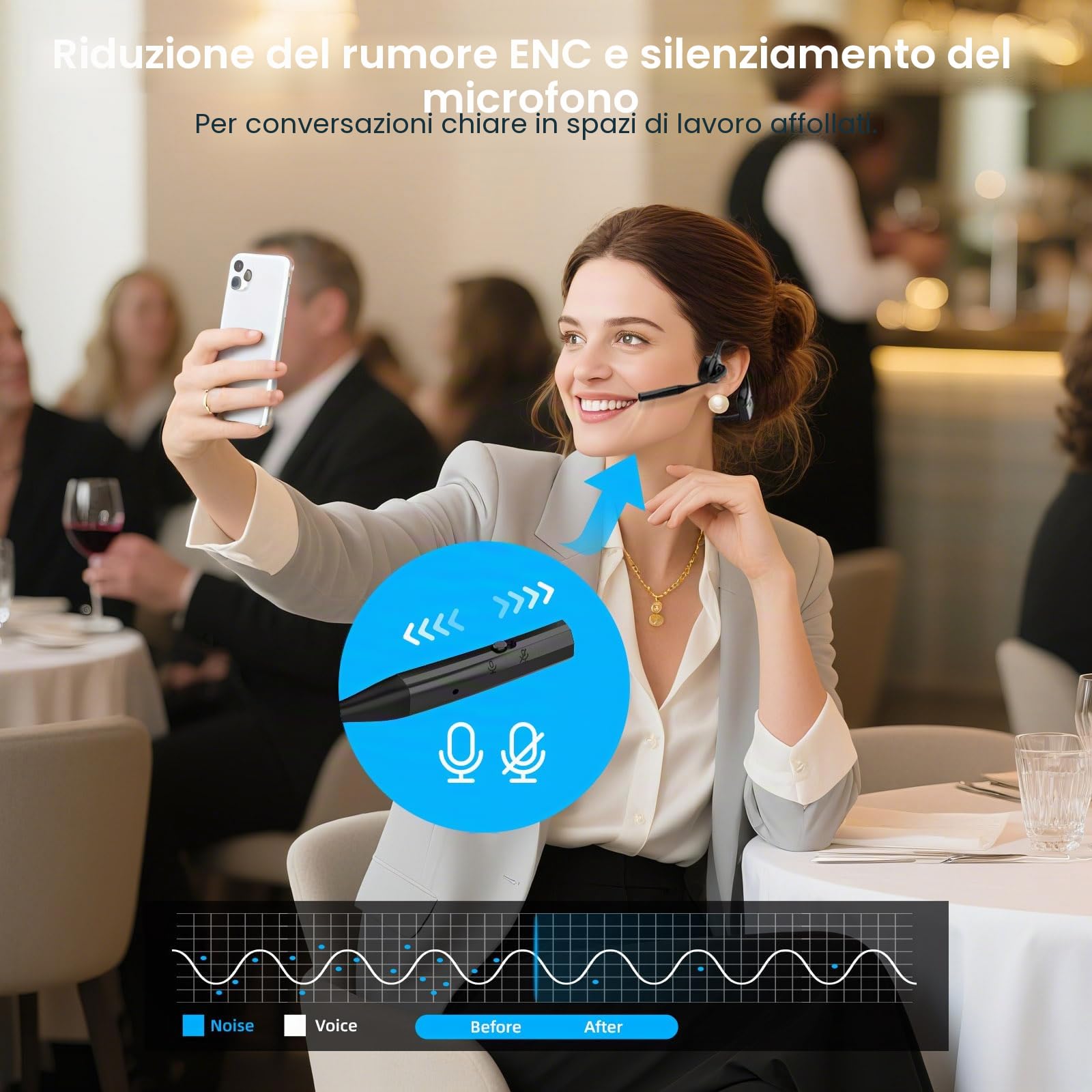 ZIOCOM Cuffie open ear, cuffie Bluetooth 5.1 con microfono, cancellazione del rumore ENC e pulsante muto, cuffie wireless AptX-LL leggere per la guida in ufficio e il lavoro a casa-10 ore (NERO) | AptX-LL - Cuffie wireless ENC con cancellazione del rumore