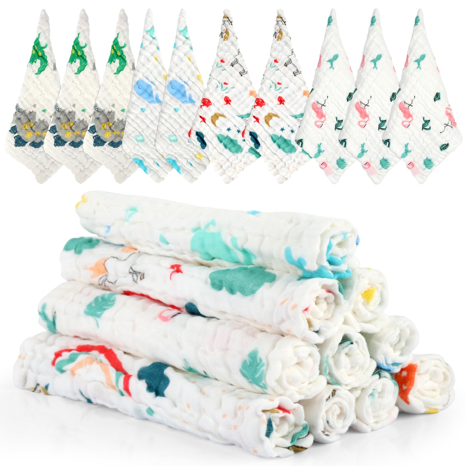 Kigift 10 Pack Muslin Cloths for Baby 23 x 24cm Burp Cloths for Baby Reusable Muslin Squares Baby Essentials