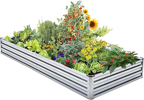 Cama de jardín elevada galvanizada - Kit de jardín de cama elevada de metal de 6 x 3 x 1 pies para plantas, flores y verduras