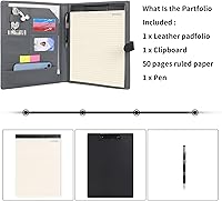 Vista 6 de Wason Portafolio Funda de cuero PU A4 con portapapeles, bloc de notas, formularios, archivos de escritura de documentos, planificador