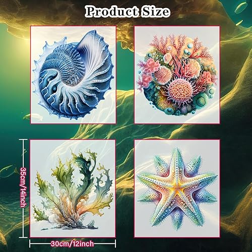 Miniatura 3 de 4 calcomanías grandes de pared del océano, criaturas marinas, calcomanías para tapa de inodoro, calcomanías para despegar y pegar, cubierta de