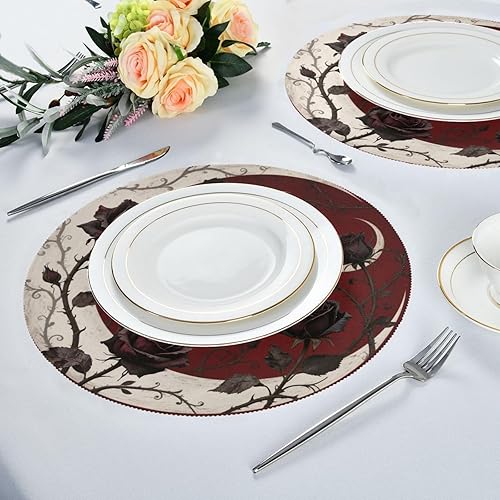 Miniatura 6 de Gothic Red Roses placemats Round Washable Holiday placemats Heat Resistant Waterproof individuales para comedor 15.4x15.4in Set of 6