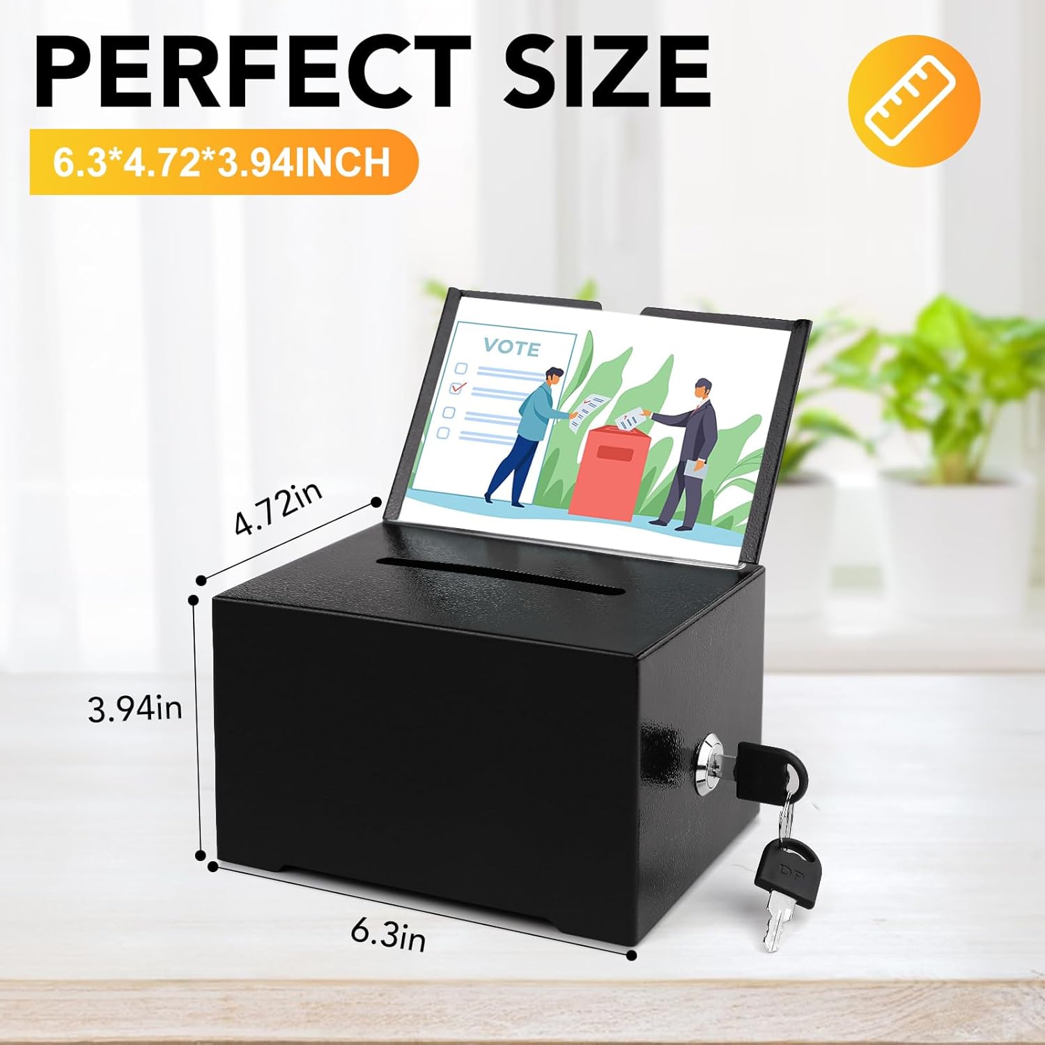 Suggestion Box with Slot and Lock, 6 Pack Metal Donation Box for Fundraising with Lock & Sign Holder, Black Tip Jar for Office, Fundraising, Church, School