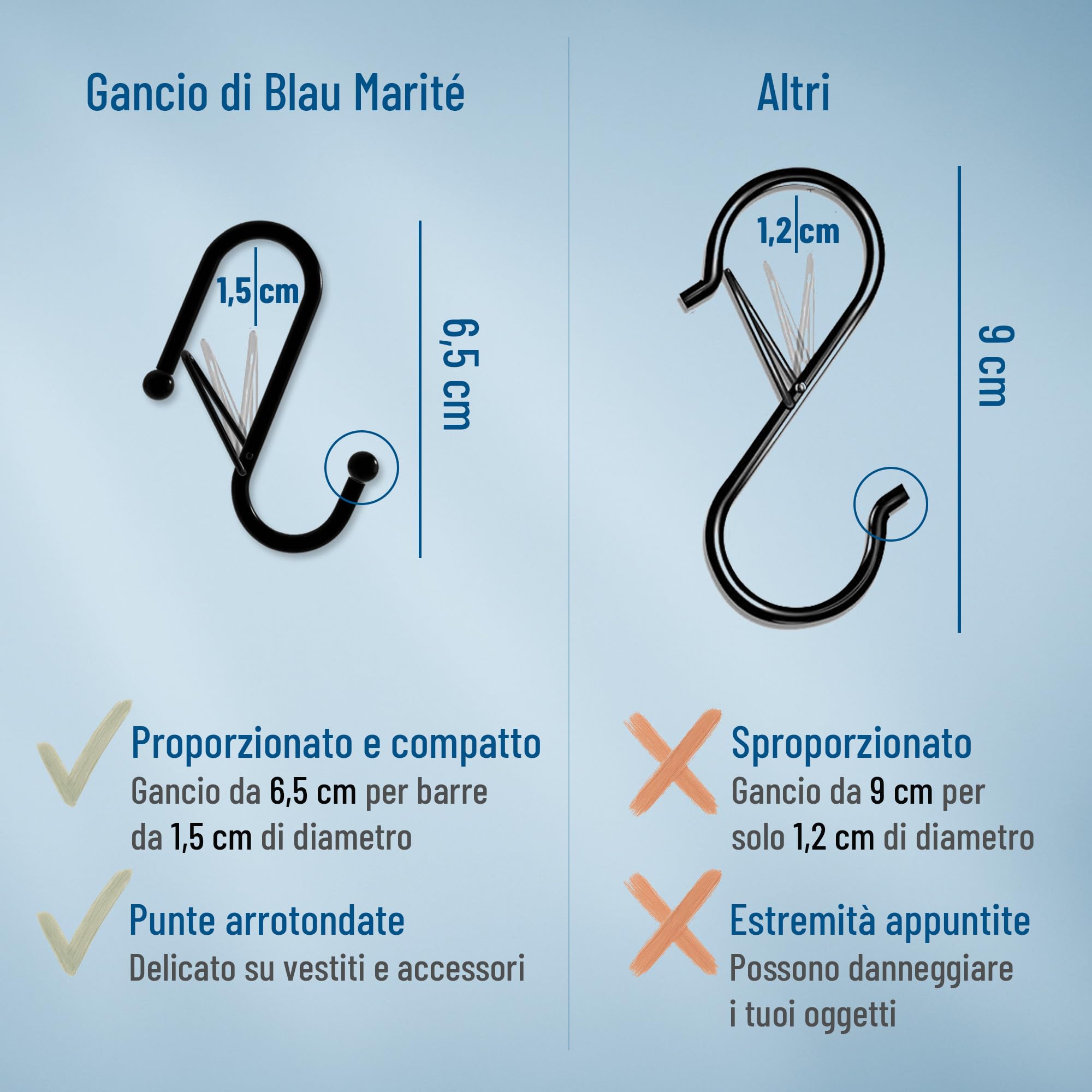 10 ganci in metallo a forma di S con sistema anticaduta, per armadio e organizzazione multiuso, Argento, per barre fino a 1,5 cm di diametro