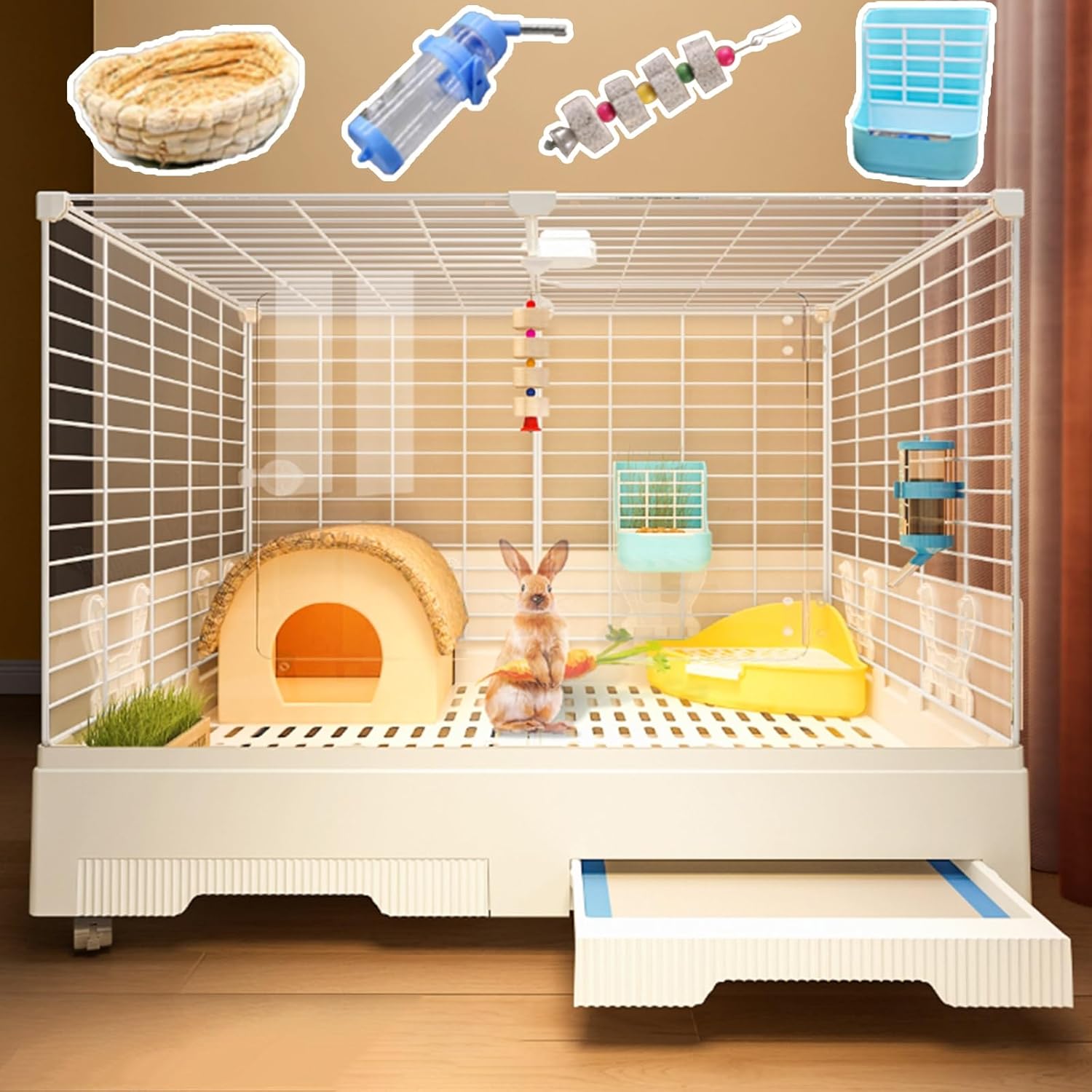 Amazon.com: WINGWEI Bunny Cage Indoor Easy Clean Rabbit Hutch Cage with ...