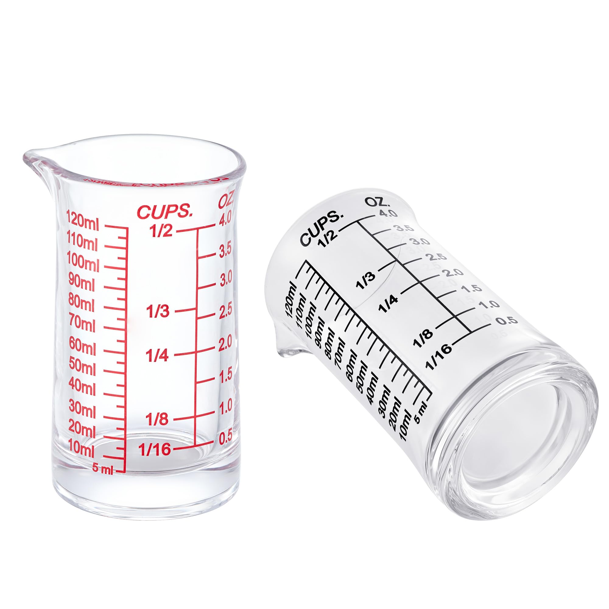 Vaso medidor de vaso de chupito de 120 ml, taza de vidrio expreso pesado líquido, línea negra y roja, boquilla en forma de V