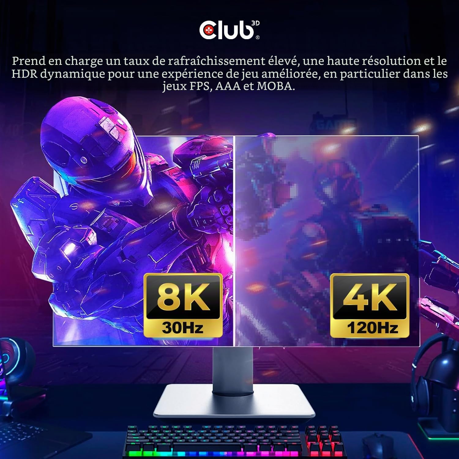Club 3D Adaptateur actif CAC-1335 HDMI 2.1 vers DisplayPort 1.4 4K120Hz ou 8K30Hz M/F