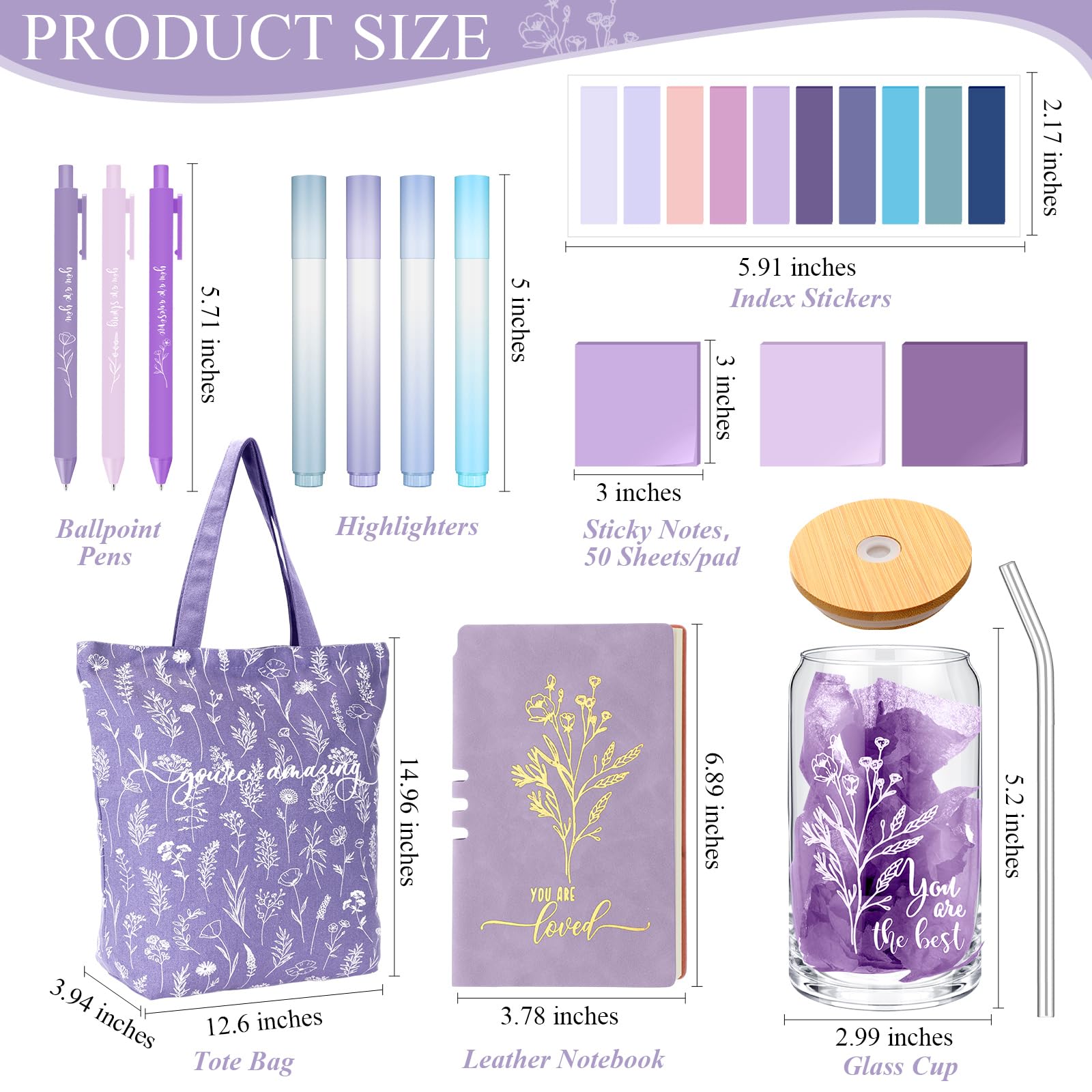 Bestie inspirierende Geschenke für Frauen und Freunde, ästhetisches A6-Leder-Tagebuch, Notizbuch, Glasbecher, Leinwand, Tragetasche, Motivationsstifte, Dankeschön-Geschenke für Frauen
