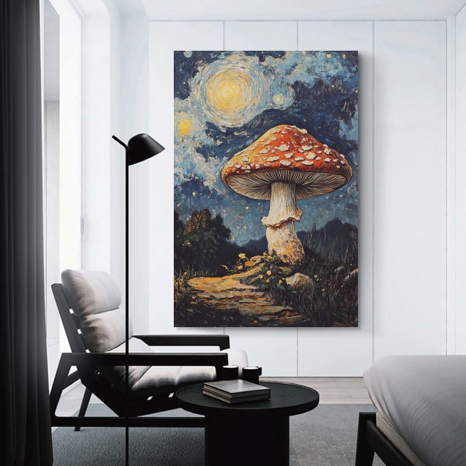 Junmoney Unframe-Style-9 Wall Art Print Mushroom Under Starry Night, 08X12inch(20X30cm), For Picture Wall Styling In Lounge Or Bedroom, Wall Decor Suited To Curated Displays