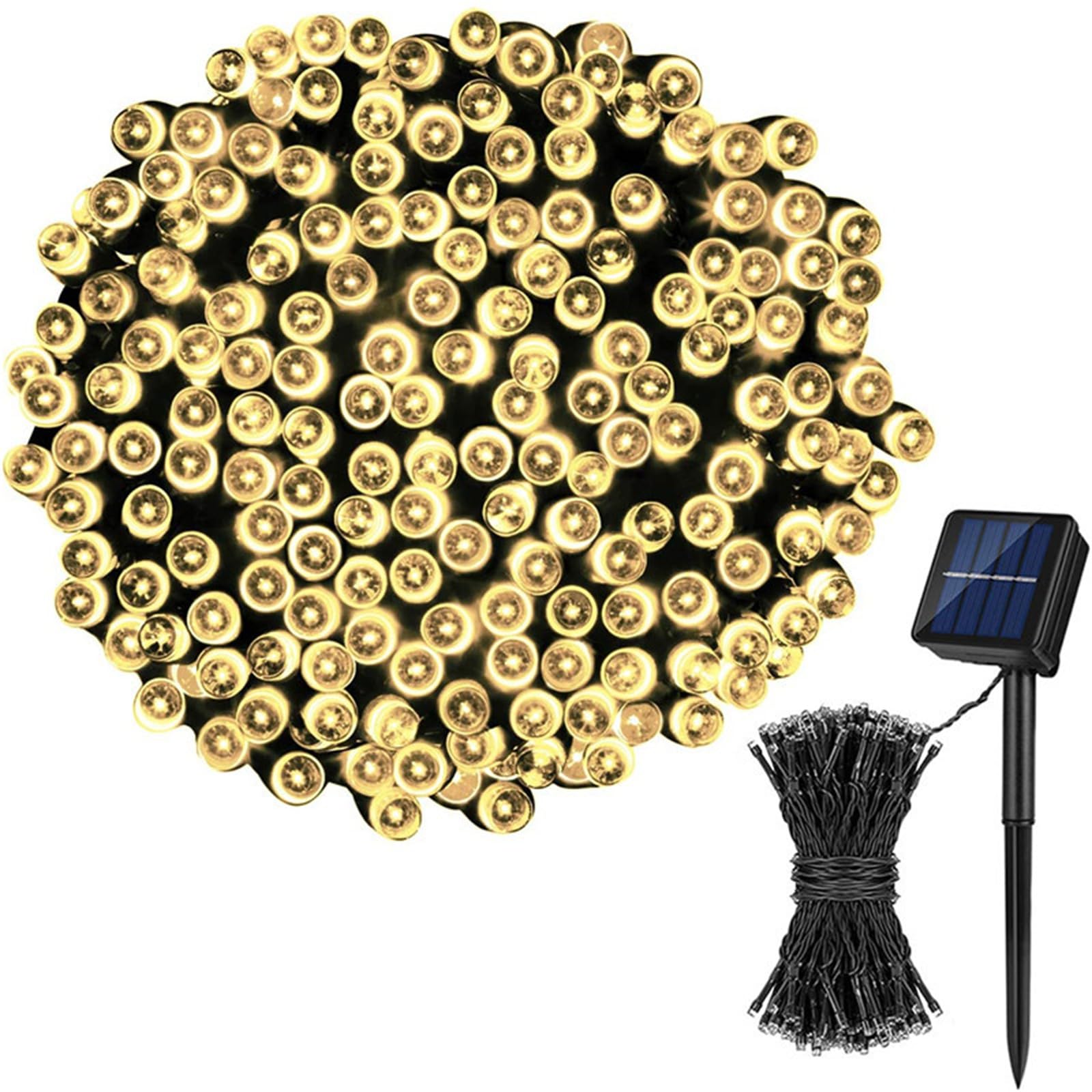 FANSU 6 Styles Beads LED Garden Lights, 8 Modes Indoor/Outdoor Solar String Lights, Solar Lights Outdoor Garden, for Patio Yard Home Christmas Parties Wedding Decorations (Warm White,12m/100 LED)