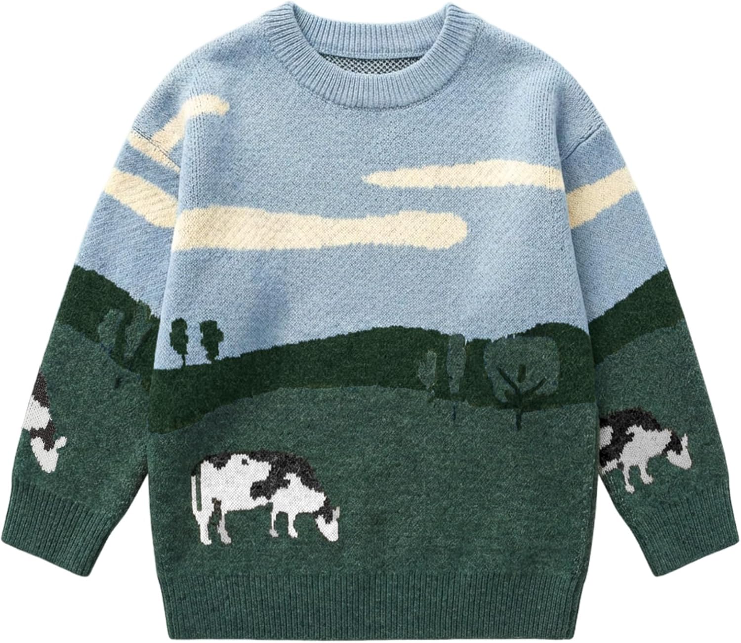 Yimoon Boys Sweater Graphic Crew Neck Long Sleeve Chunky Pullover Sweater Oversized Unisex Knit Sweater