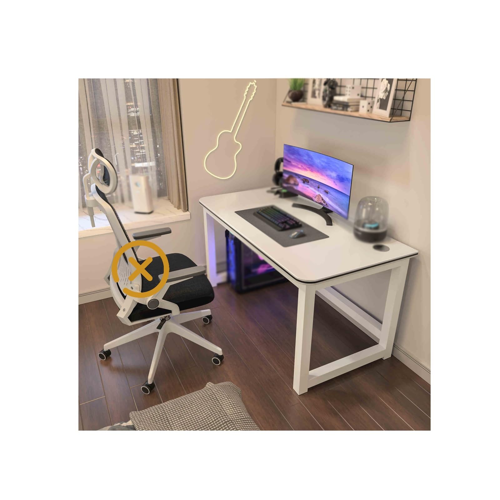 Bureau compact pour chambre avec grand plateau de travail stable