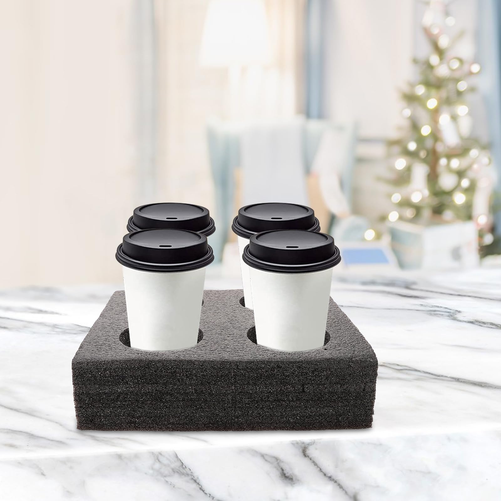 Alipis Coffee Tray Cup Holder, 4-Hole Takeout Coffee Cup Bottle Carrier Takeout Cup Holders Foam Hot or Cold Drinks Carrier Cup Trays Beverage Trays for Package
